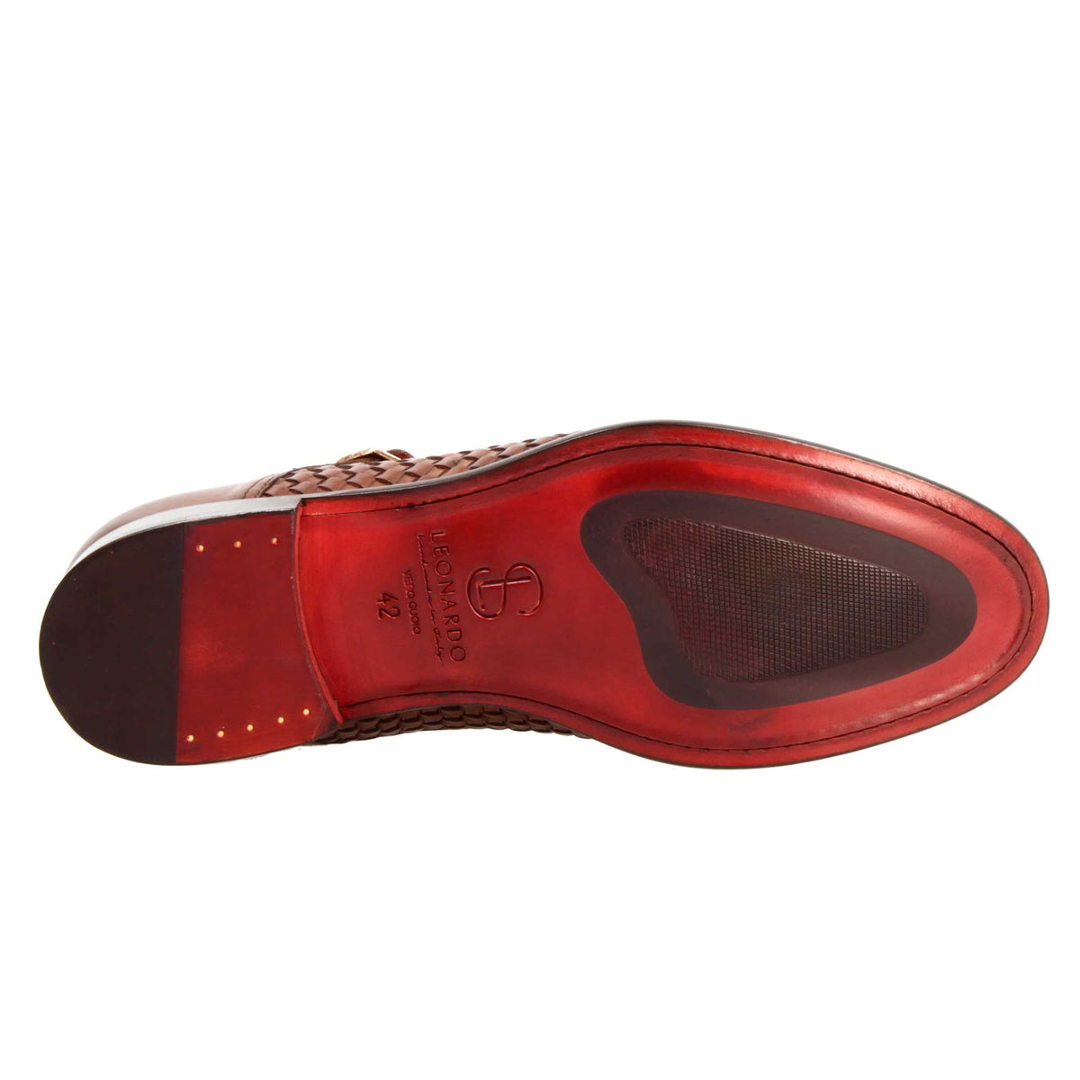 Scarpa doppia fibbia da uomo in pelle intrecciata marrone siena - LeonardoShoes