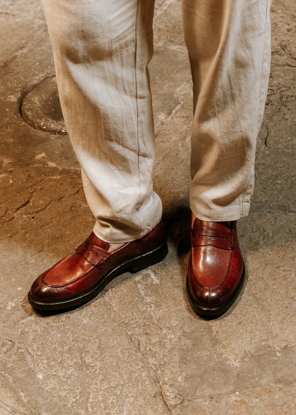 Mocassino college da uomo in pelle pregiata bordeaux - LeonardoShoes