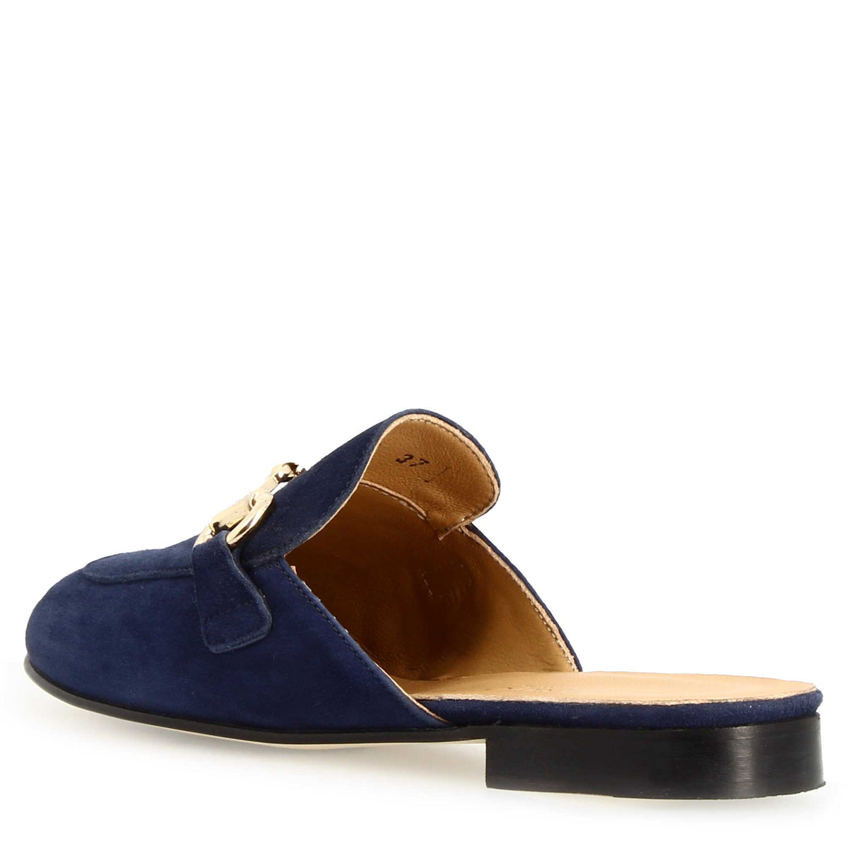 Sabot da donna in pelle scamosciata blu con fibbia oro - LeonardoShoes