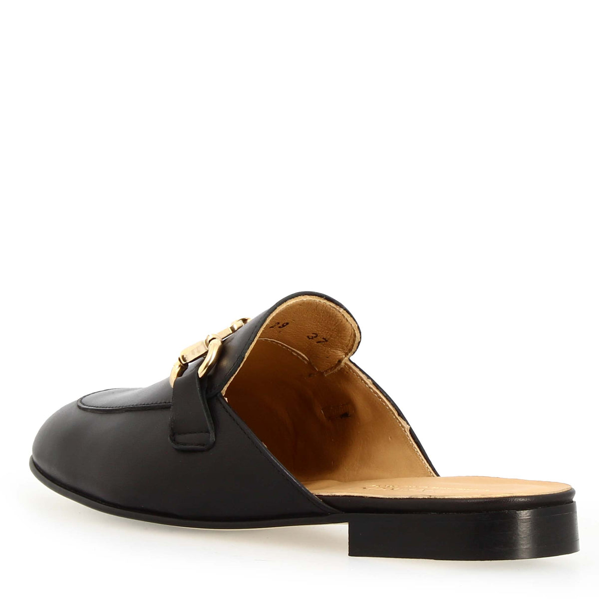 Scarpe mules con morsetto da donna artigianali in pelle color nero - LeonardoShoes