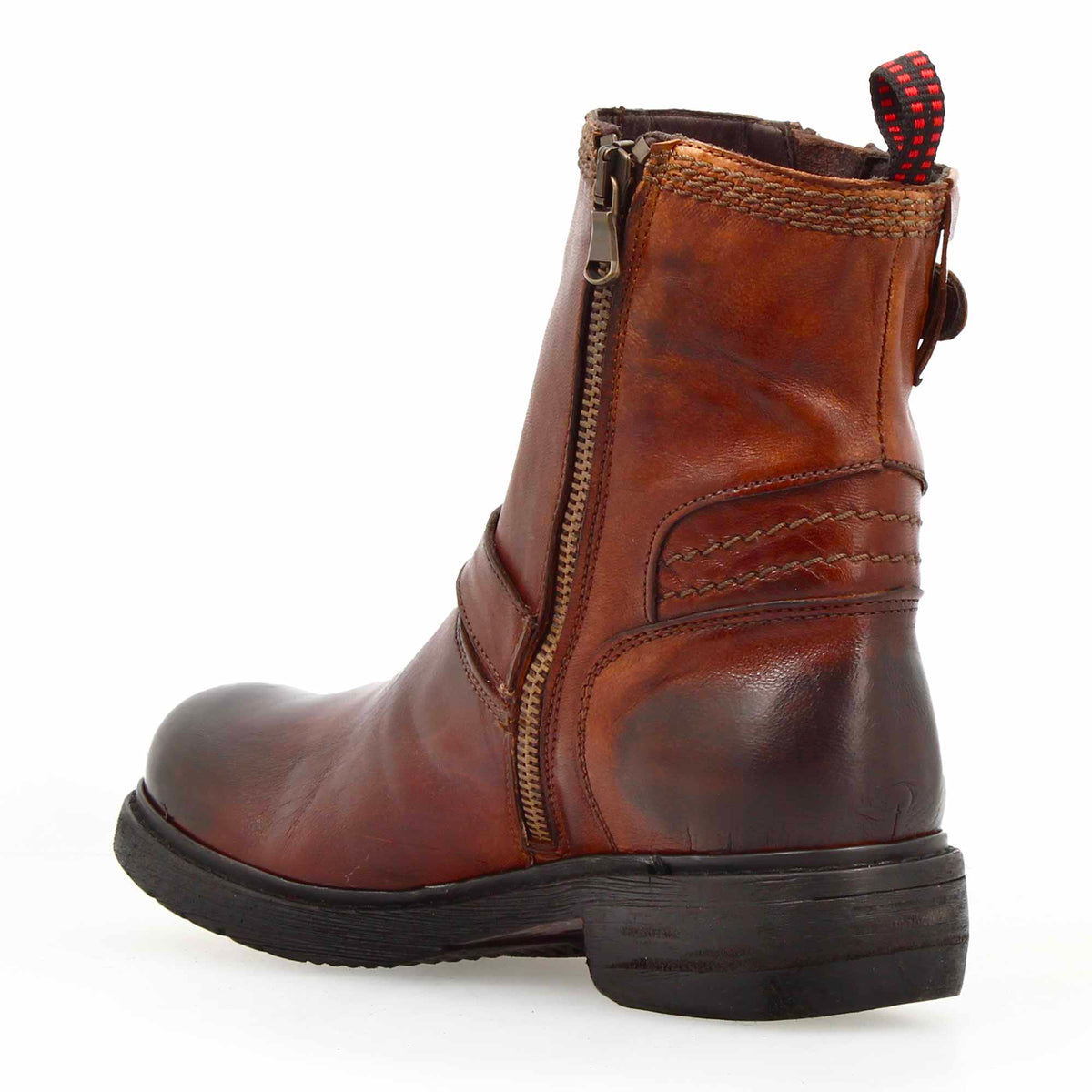 Stivaletto da donna con doppia fibbia in vera pelle colore marrone - LeonardoShoes