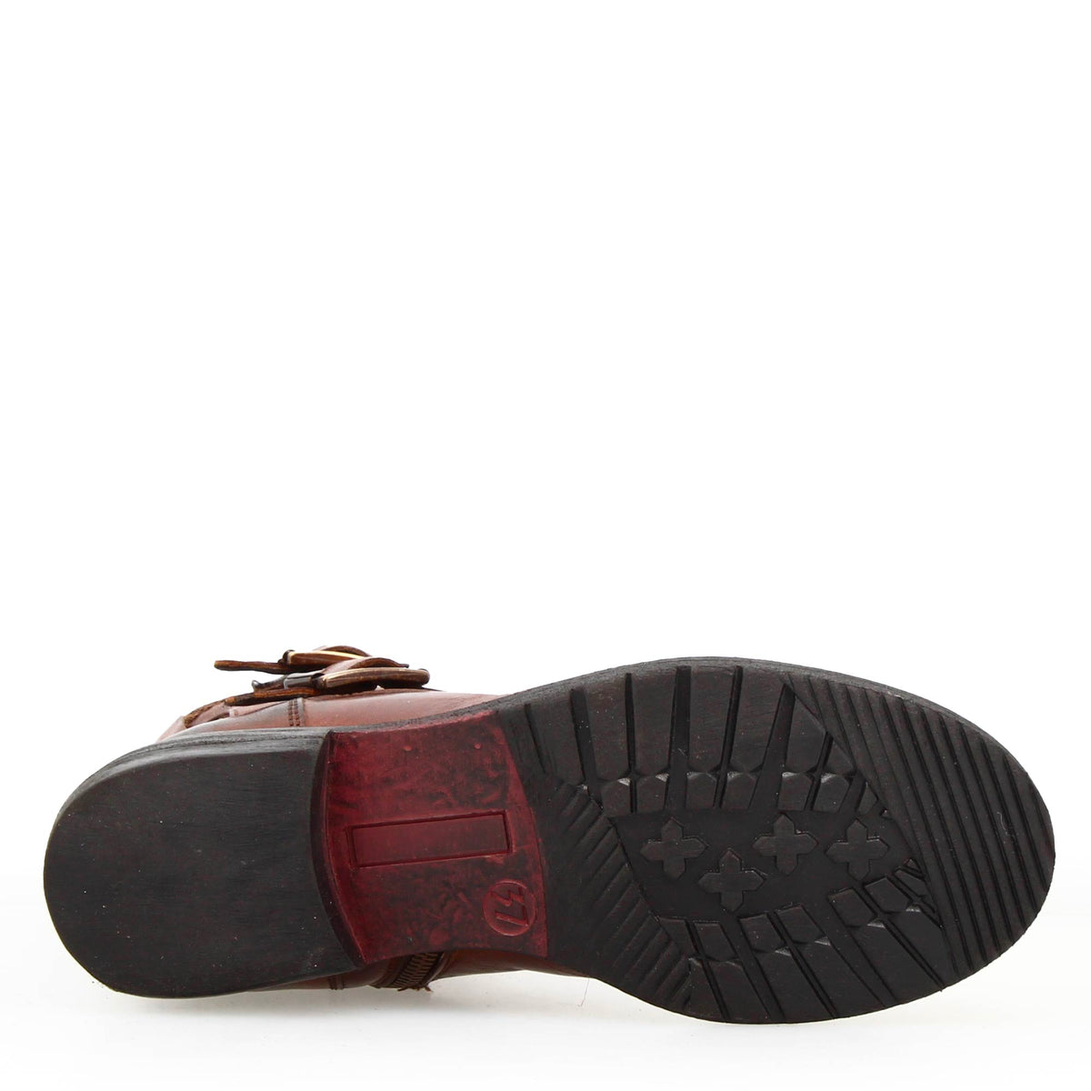 Stivaletto da donna con doppia fibbia in vera pelle colore marrone - LeonardoShoes