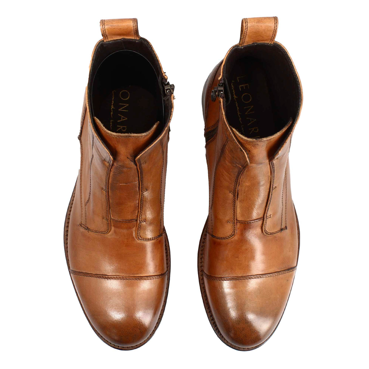 Stivaletto da uomo cap toe fatto a mano in pelle marrone - LeonardoShoes