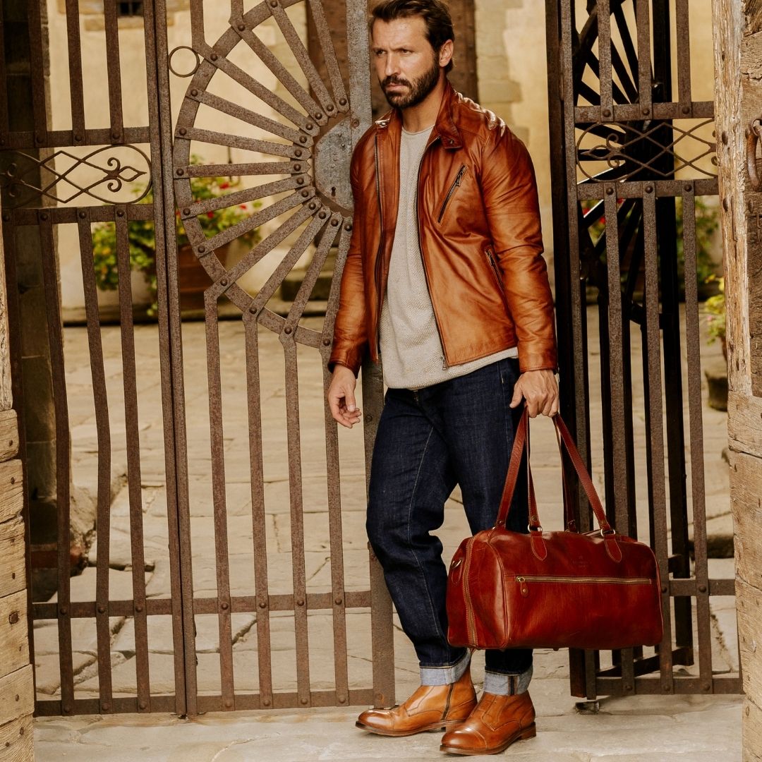 Giacca da uomo in morbida pelle marrone conciata al vegetale - LeonardoShoes