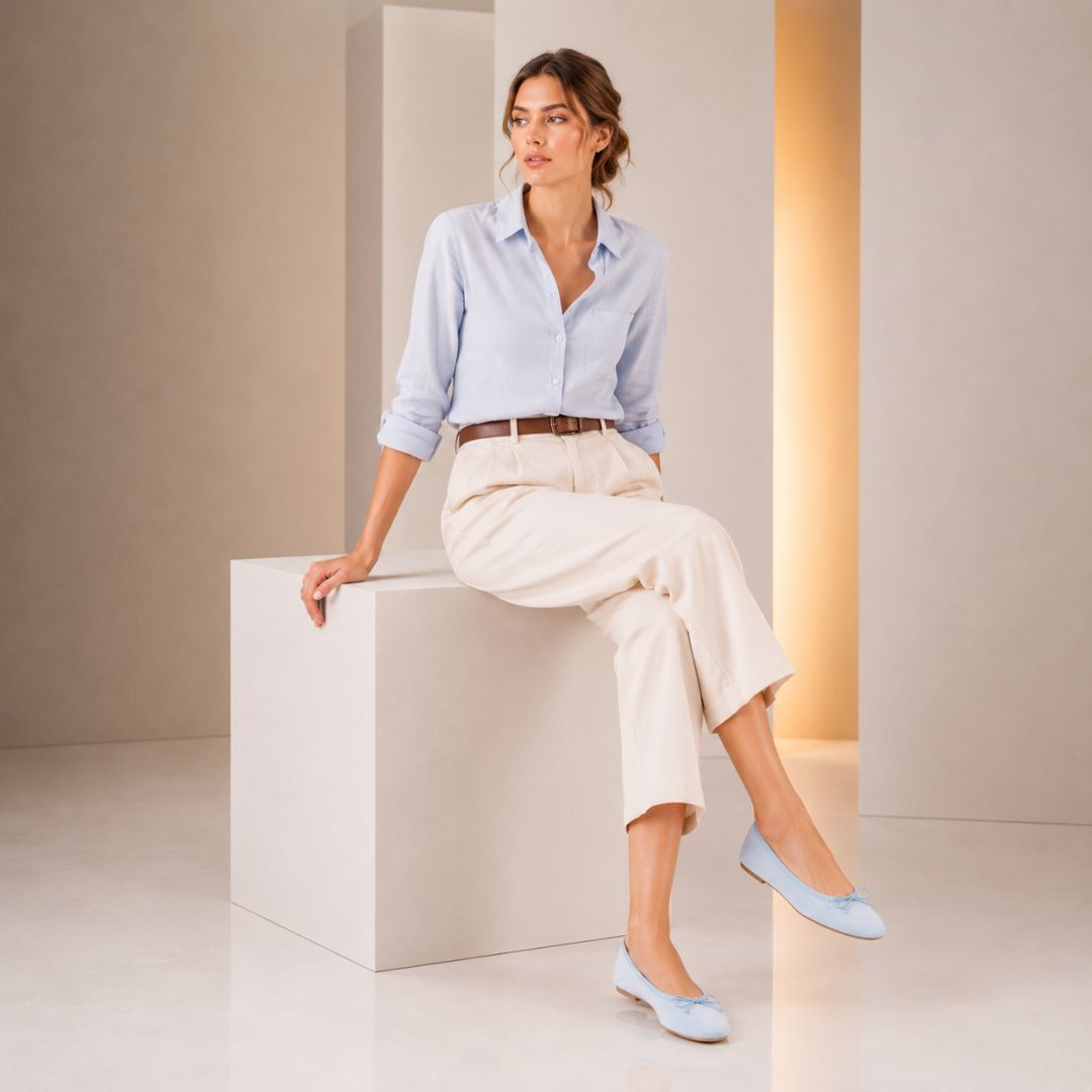 Ballerine da donna Fiocco in camoscio celeste - LeonardoShoes