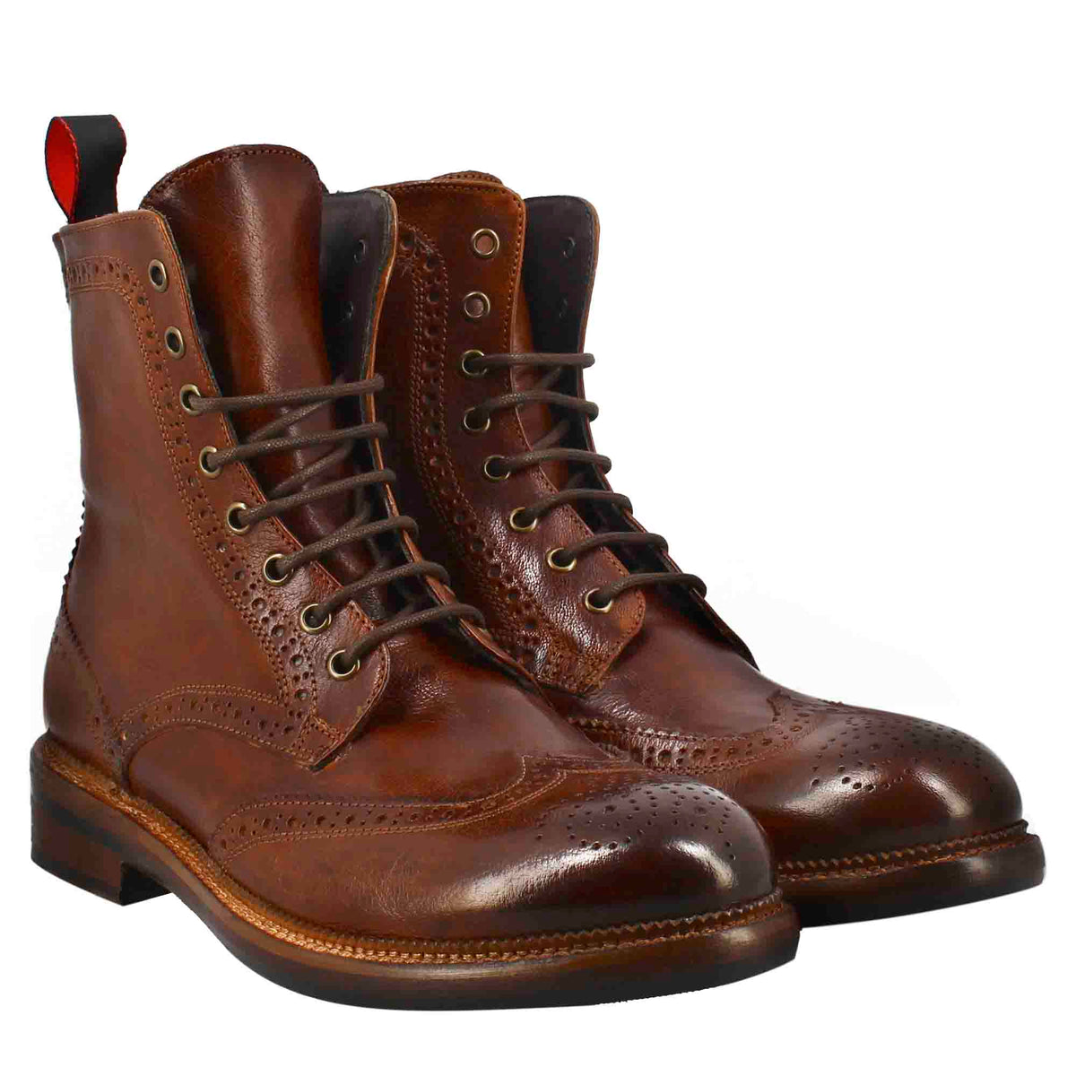 Anfibi candy da uomo in pelle lavata colore cuoio scuro - LeonardoShoes
