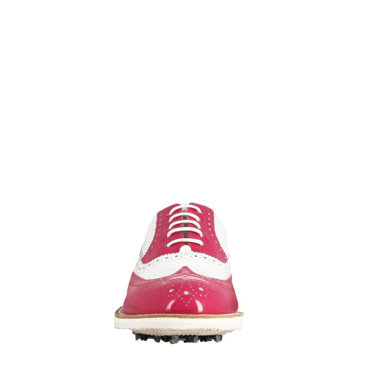 Scarpe golf fatte a mano in pelle lucida colore bianco rosa. - LeonardoShoes