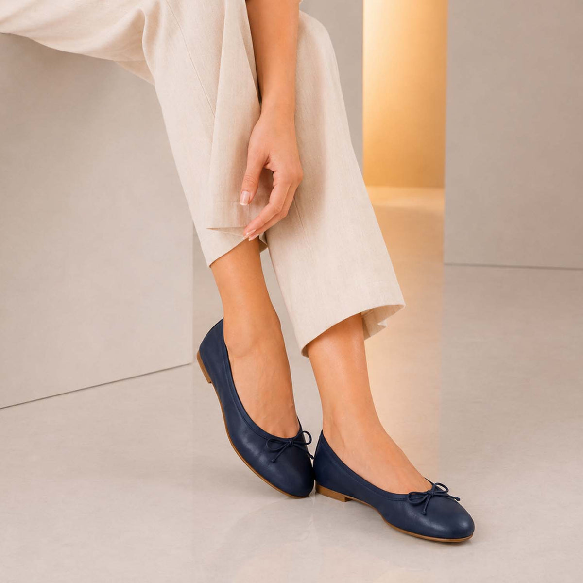 Ballerine da donna Fiocco in pelle blu - LeonardoShoes