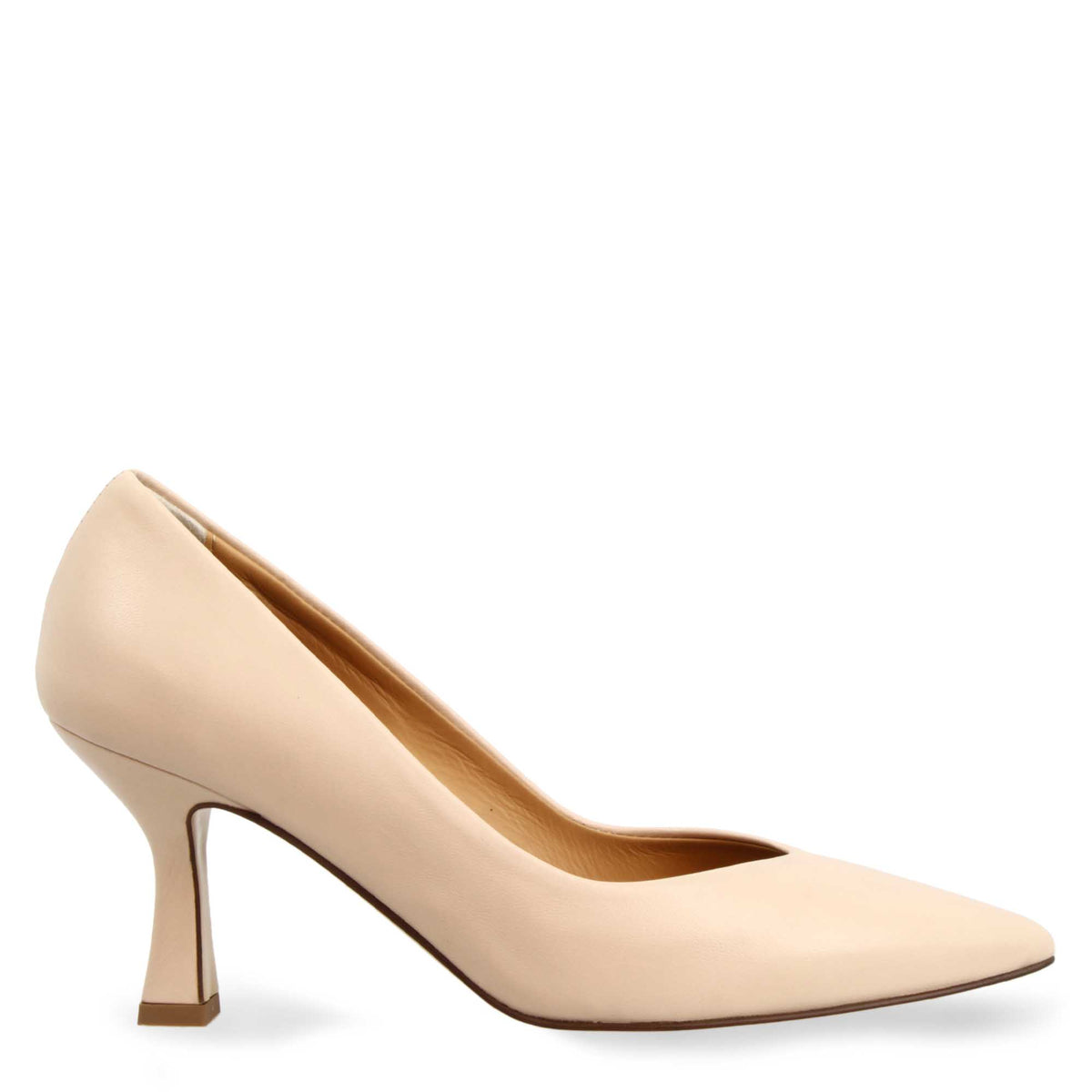 Décolleté da donna a punta e tacco alto in pelle beige - LeonardoShoes