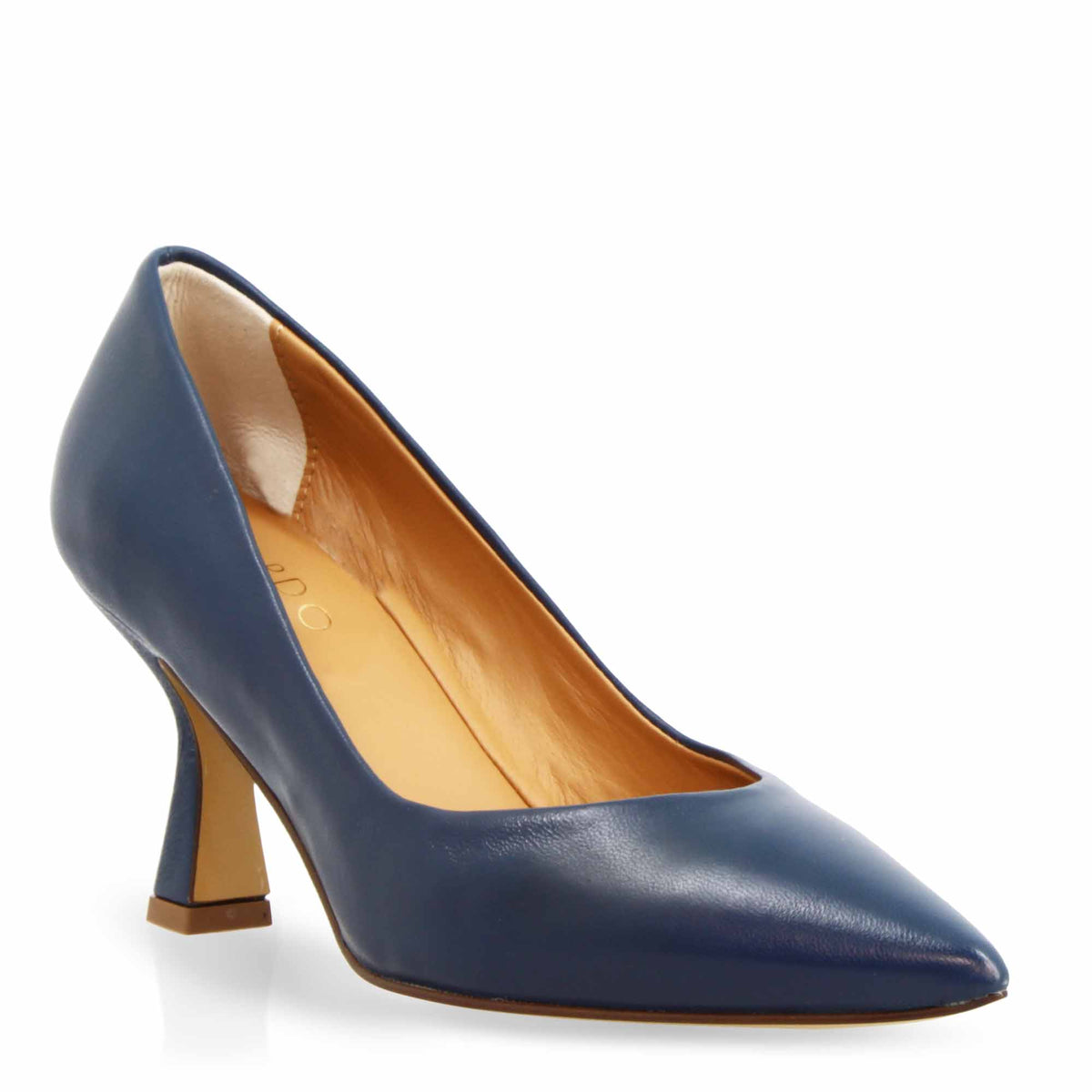 Décolleté da donna a punta e tacco alto in pelle blu - LeonardoShoes
