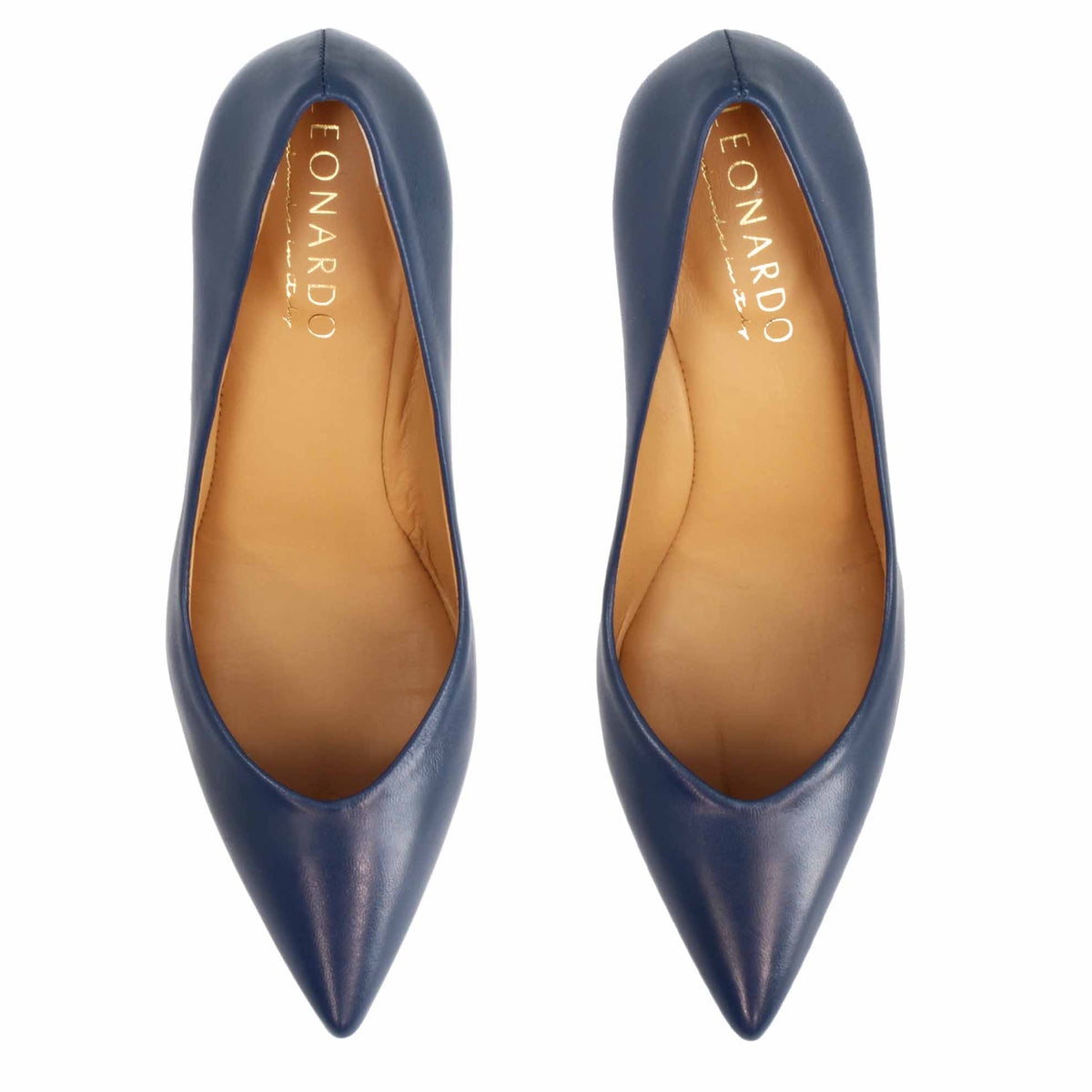 Décolleté da donna a punta e tacco alto in pelle blu - LeonardoShoes
