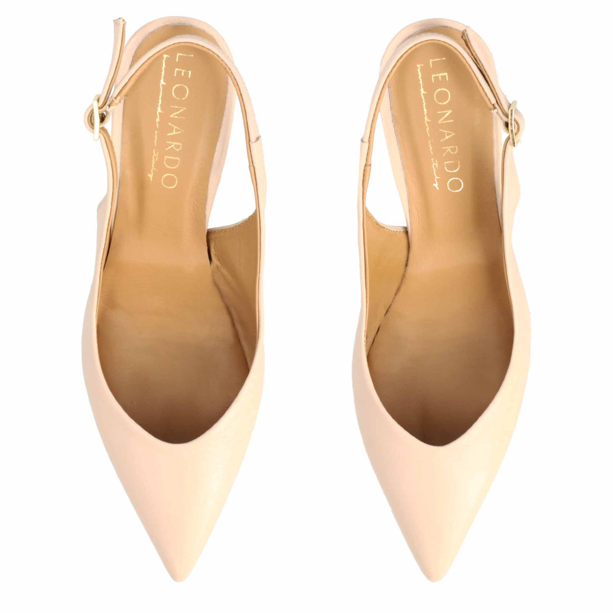 Décolleté slingback da donna a punta e tacco alto in pelle beige - LeonardoShoes