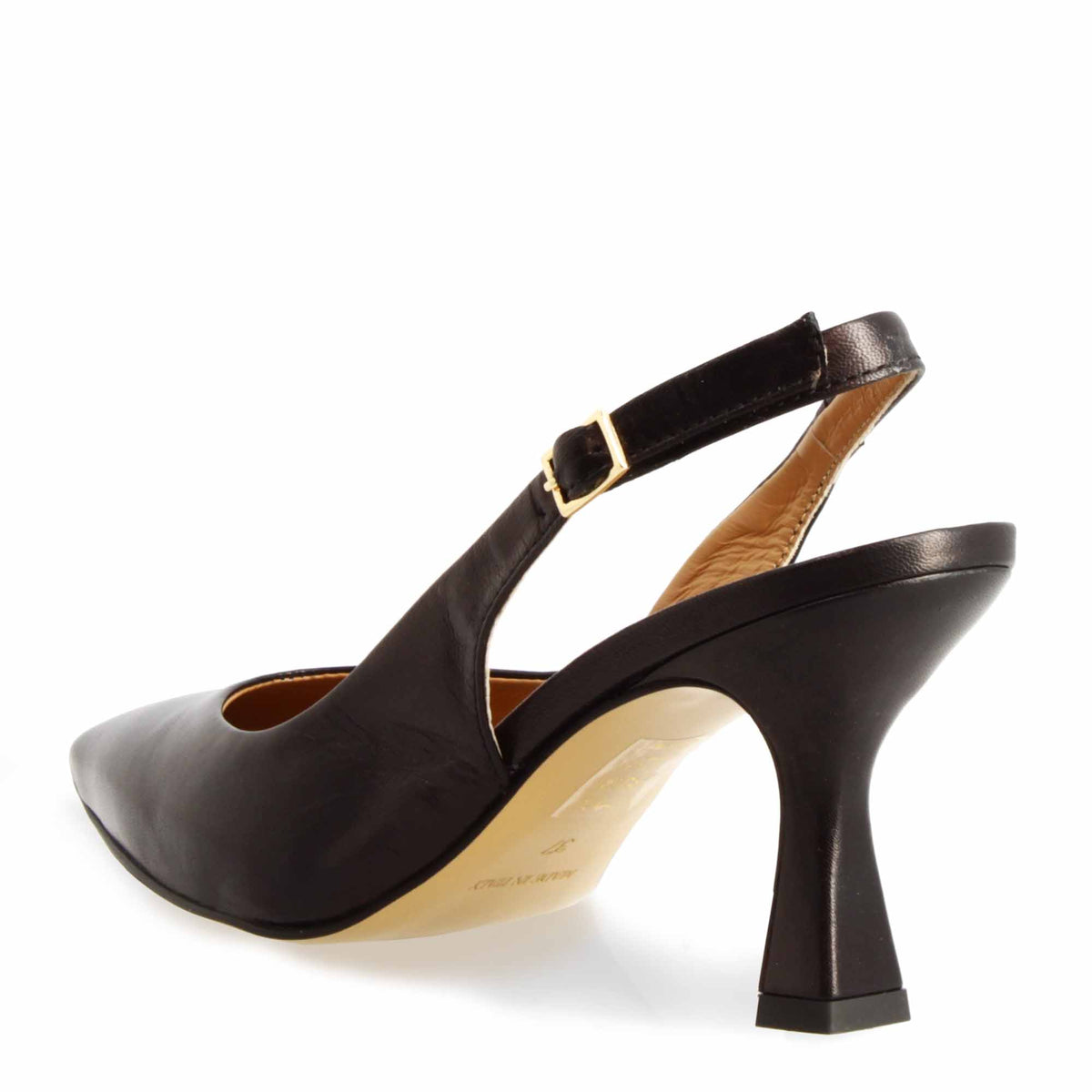Décolleté slingback da donna a punta e tacco alto in pelle nera - LeonardoShoes