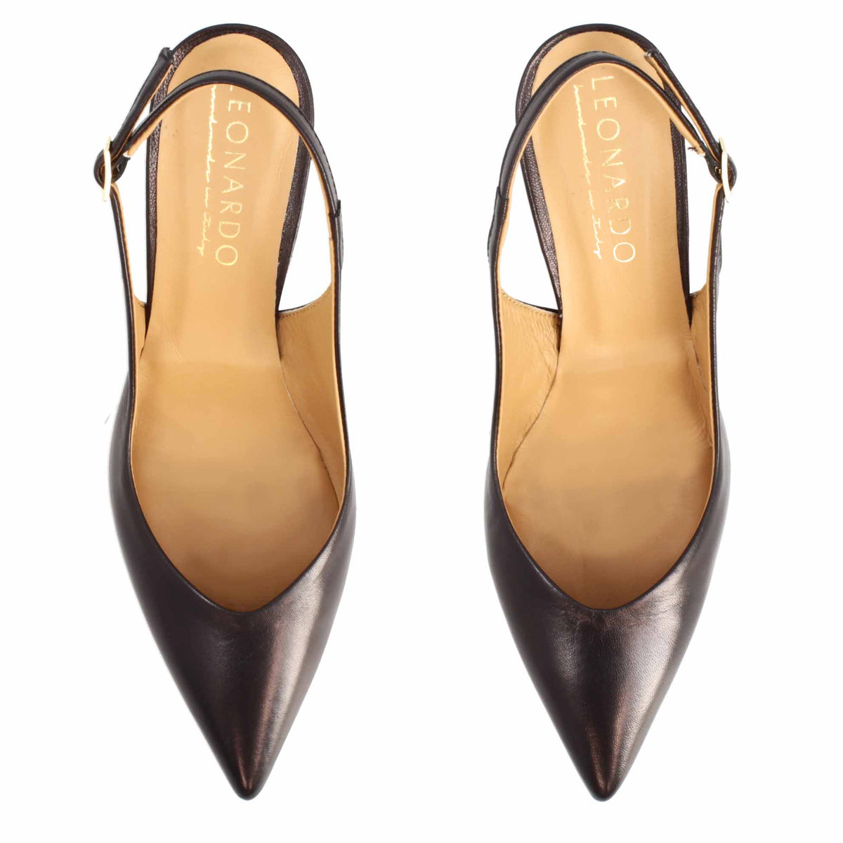 Décolleté slingback da donna a punta e tacco alto in pelle nera - LeonardoShoes