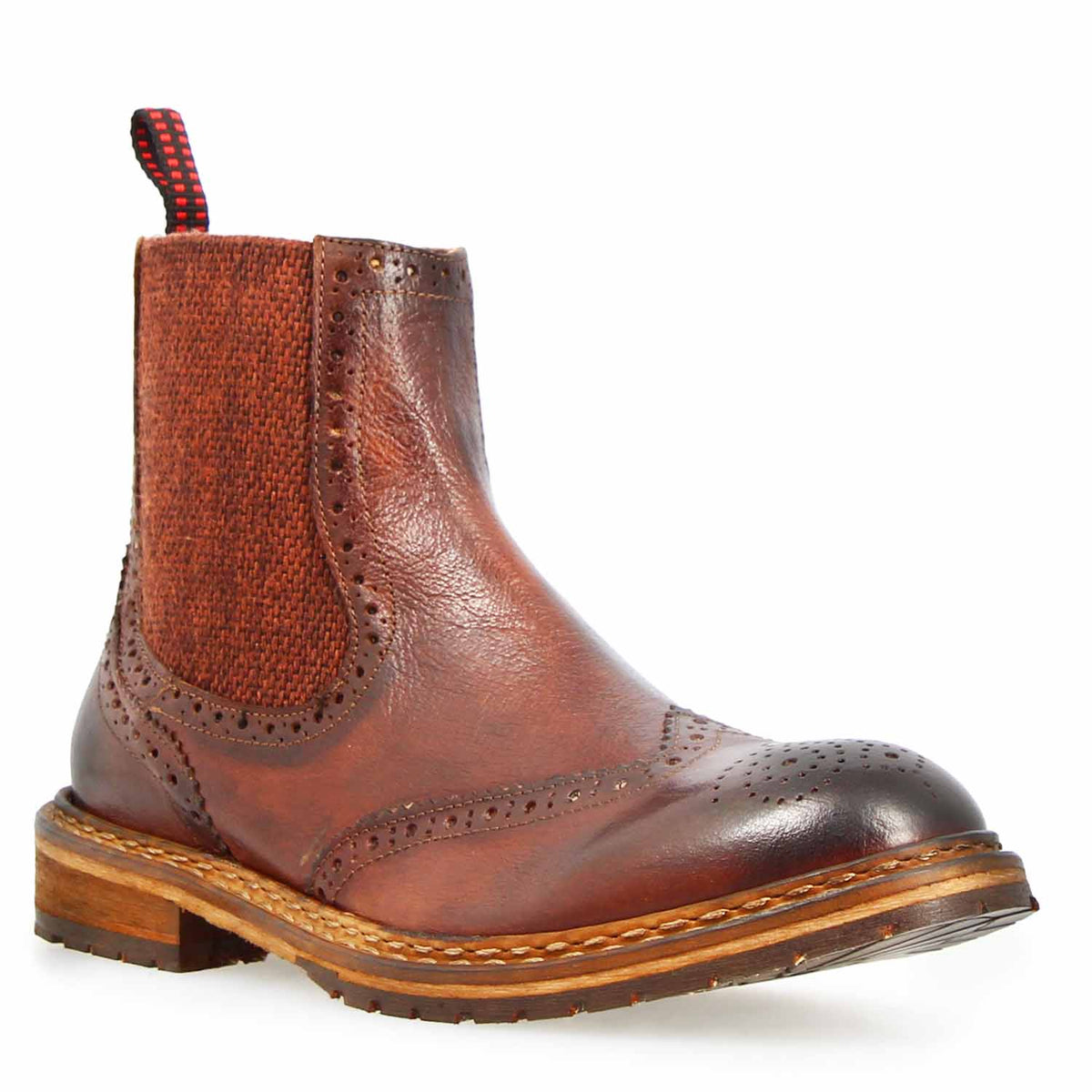 Basilio stivaletto Chelsea brogue da uomo in pelle marrone
