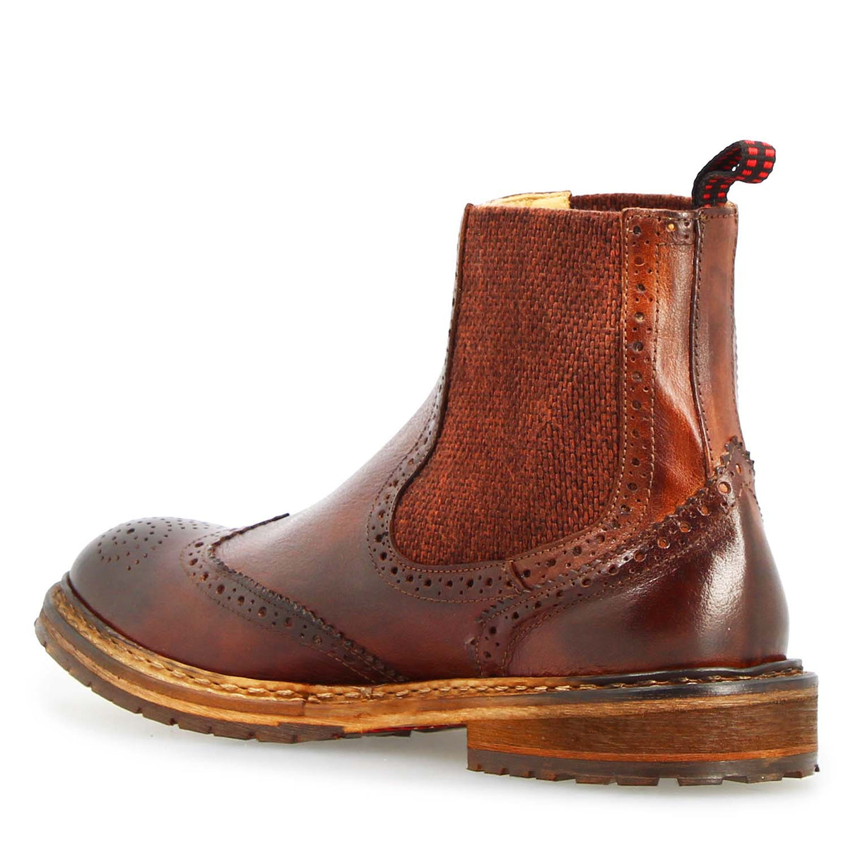 Basilio stivaletto Chelsea brogue da uomo in pelle marrone