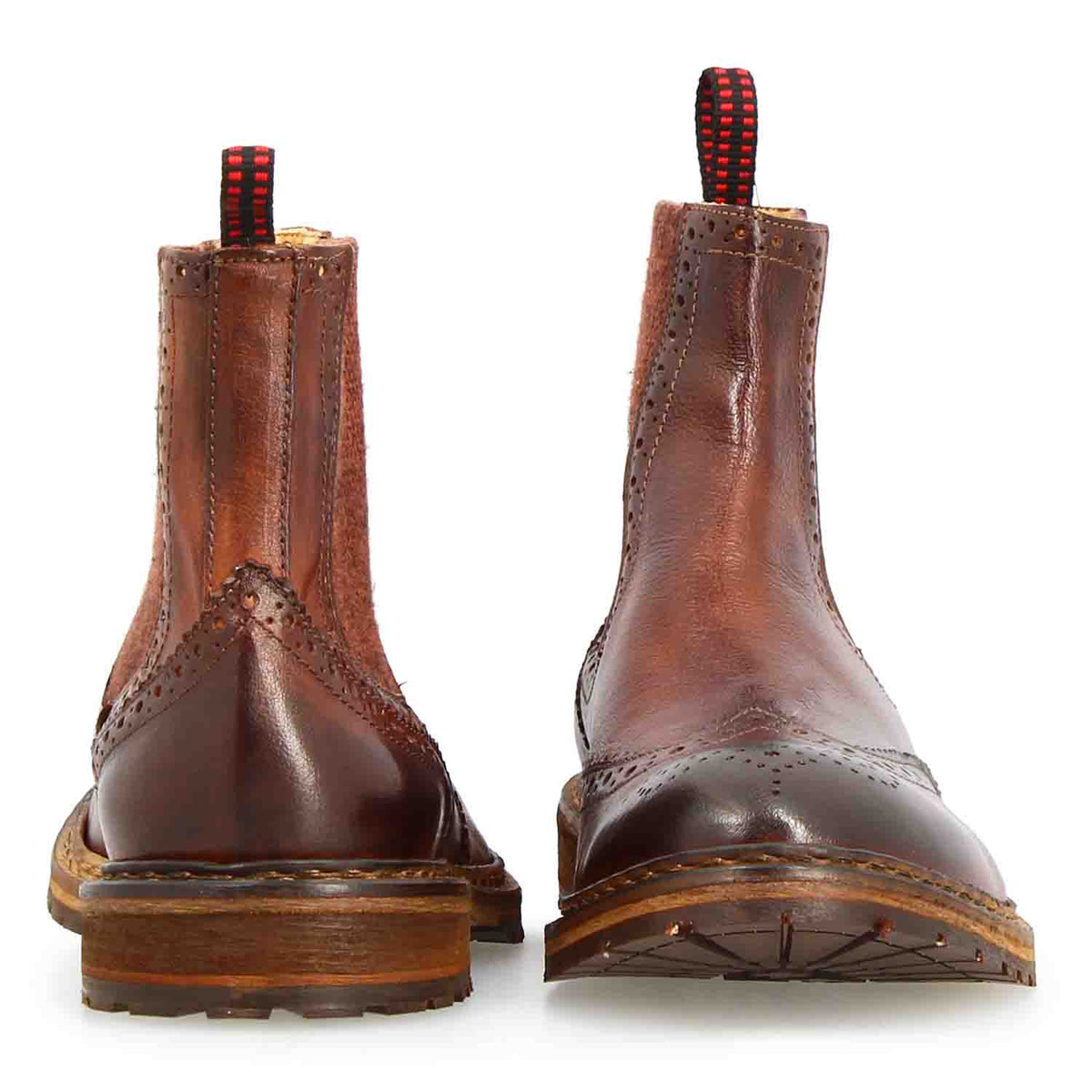 Basilio stivaletto Chelsea brogue da uomo in pelle marrone