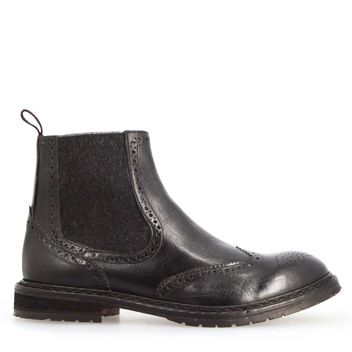 Basilio stivaletto Chelsea brogue da uomo in pelle nera