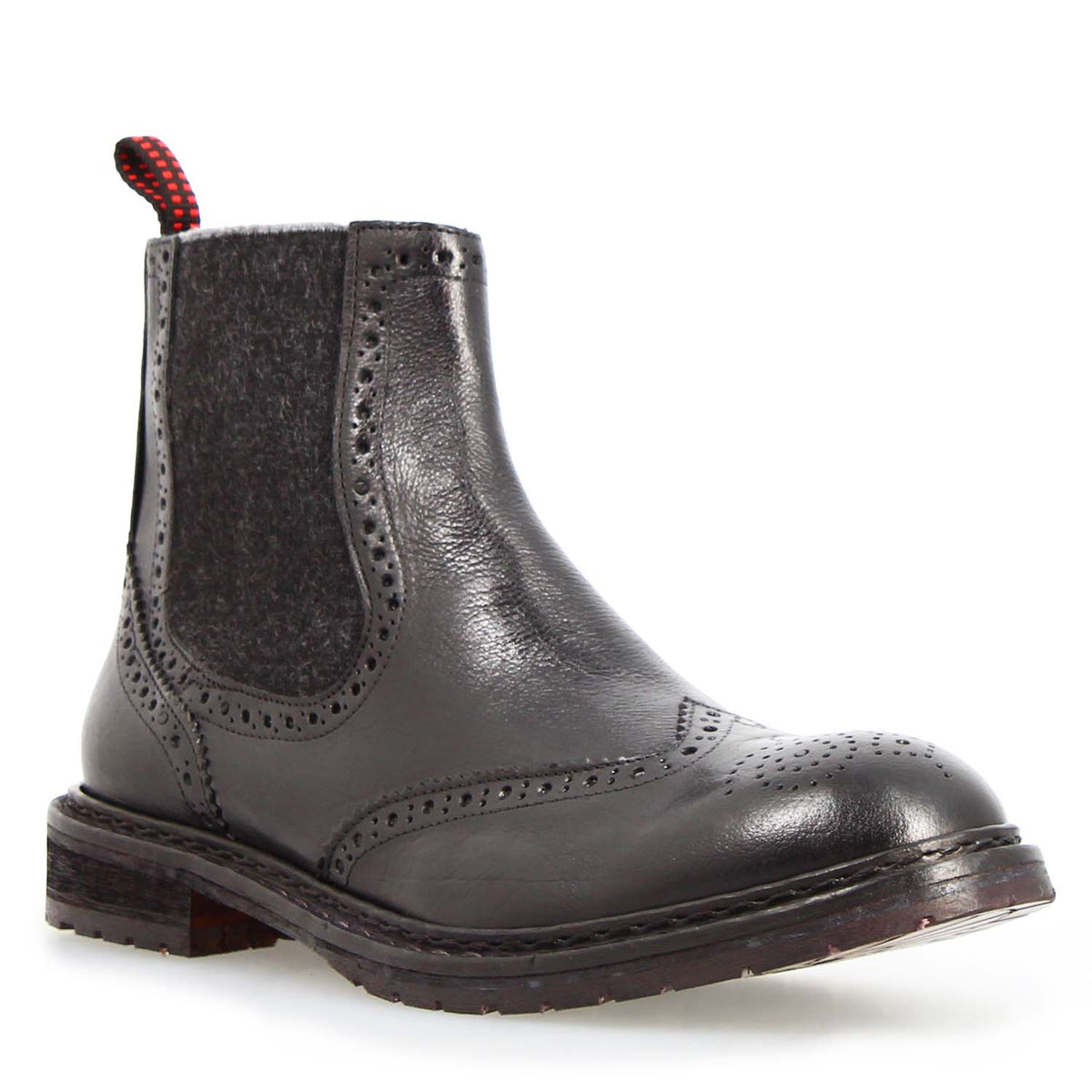 Basilio stivaletto Chelsea brogue da uomo in pelle nera