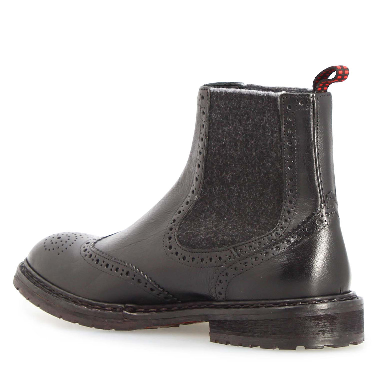 Basilio stivaletto Chelsea brogue da uomo in pelle nera