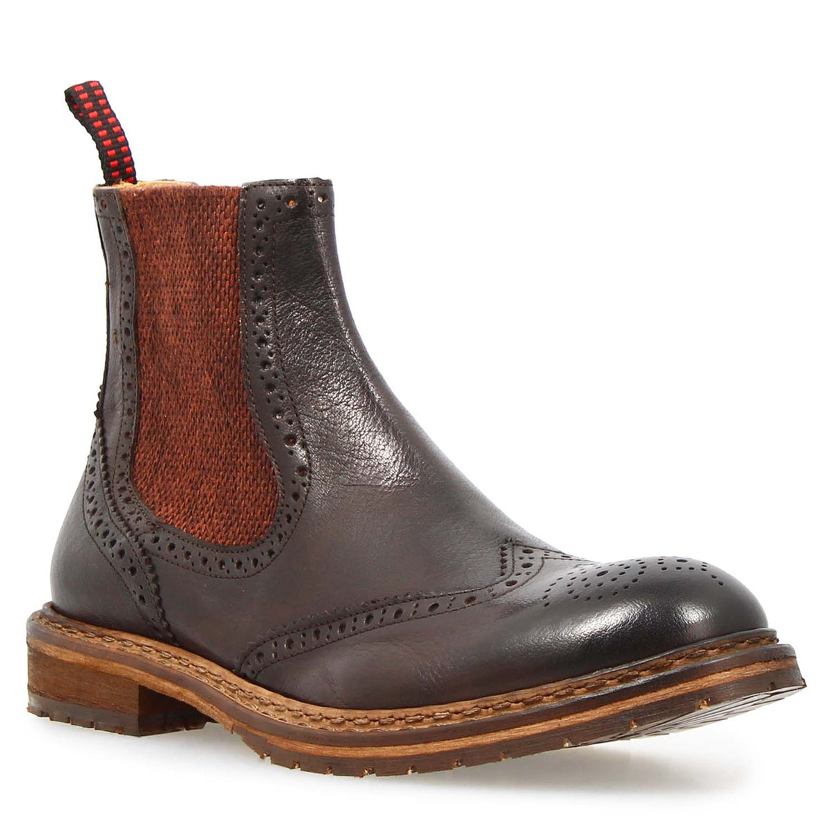 Basilio stivaletto Chelsea brogue da uomo in pelle marrone scuro
