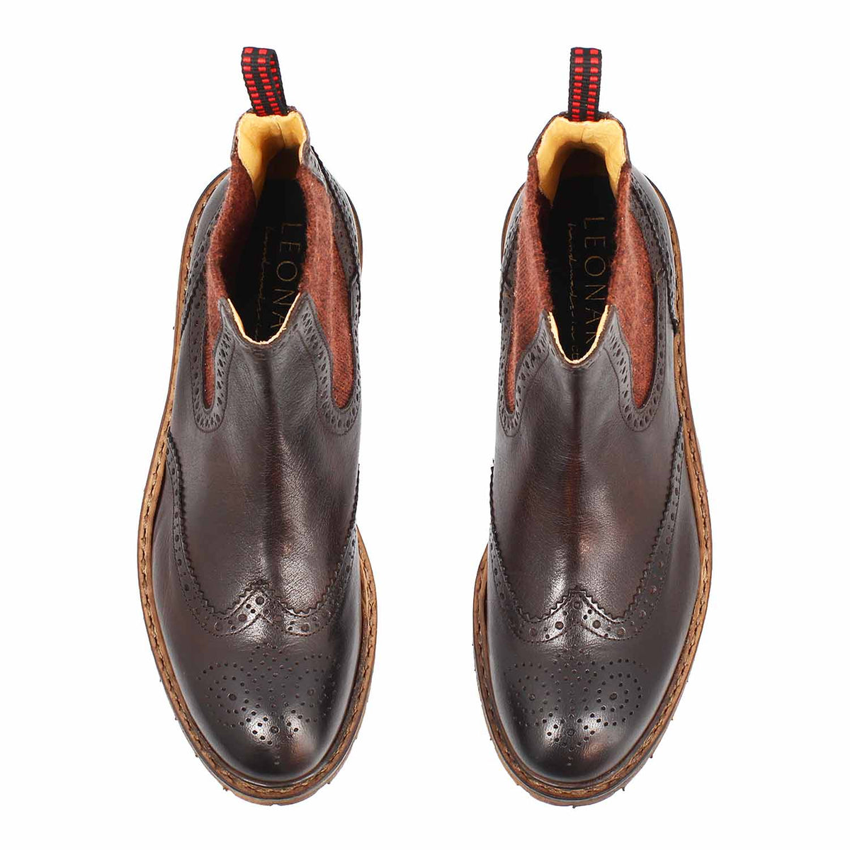 Basilio stivaletto Chelsea brogue da uomo in pelle marrone scuro