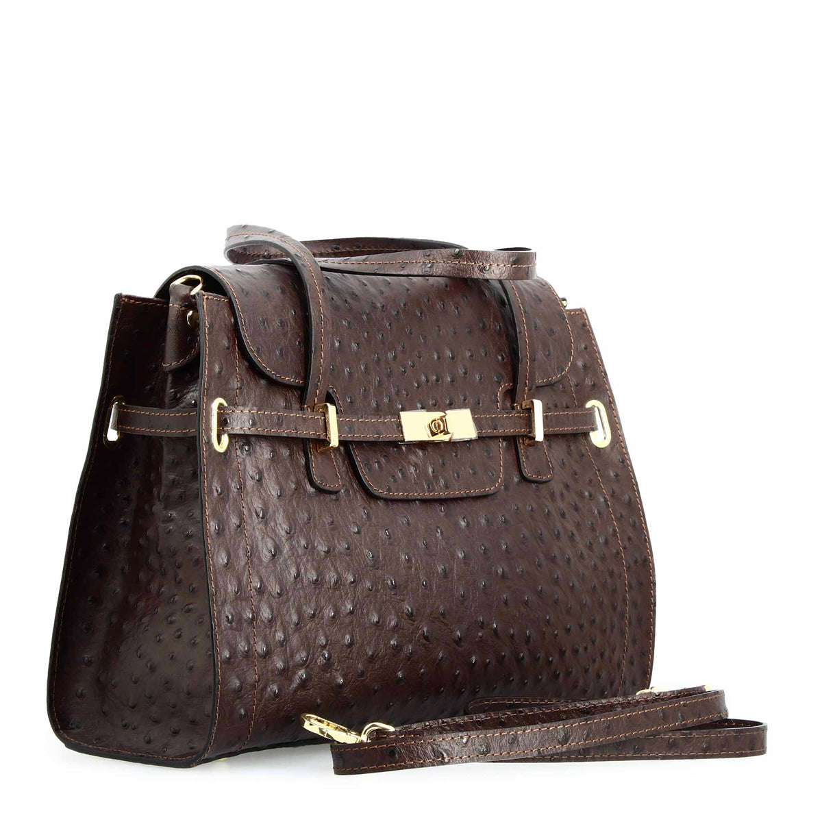 Borsa a mano grande artigianale da donna in pelle stampata marrone scuro - LeonardoShoes