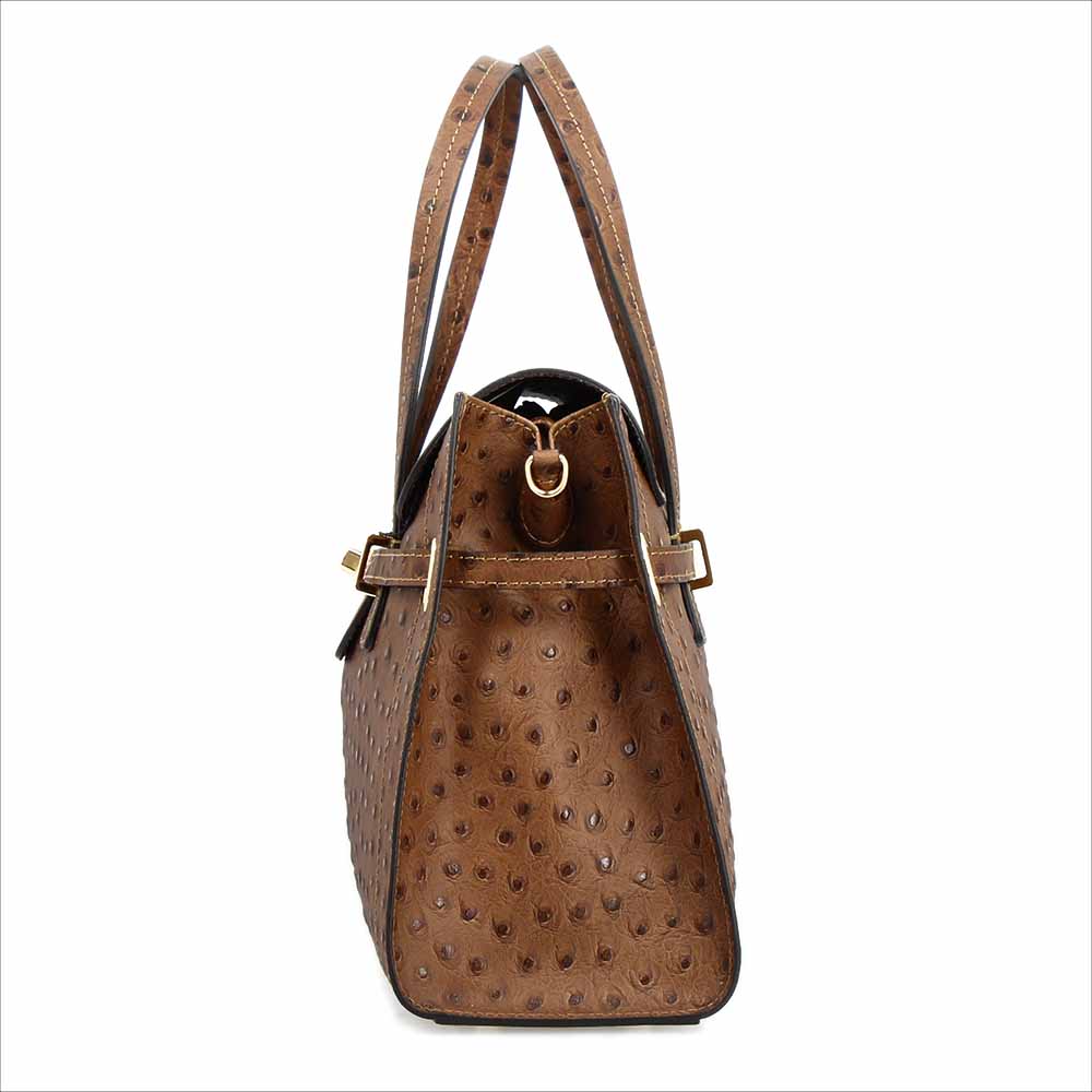 Borsa a mano grande artigianale da donna in pelle stampata marrone