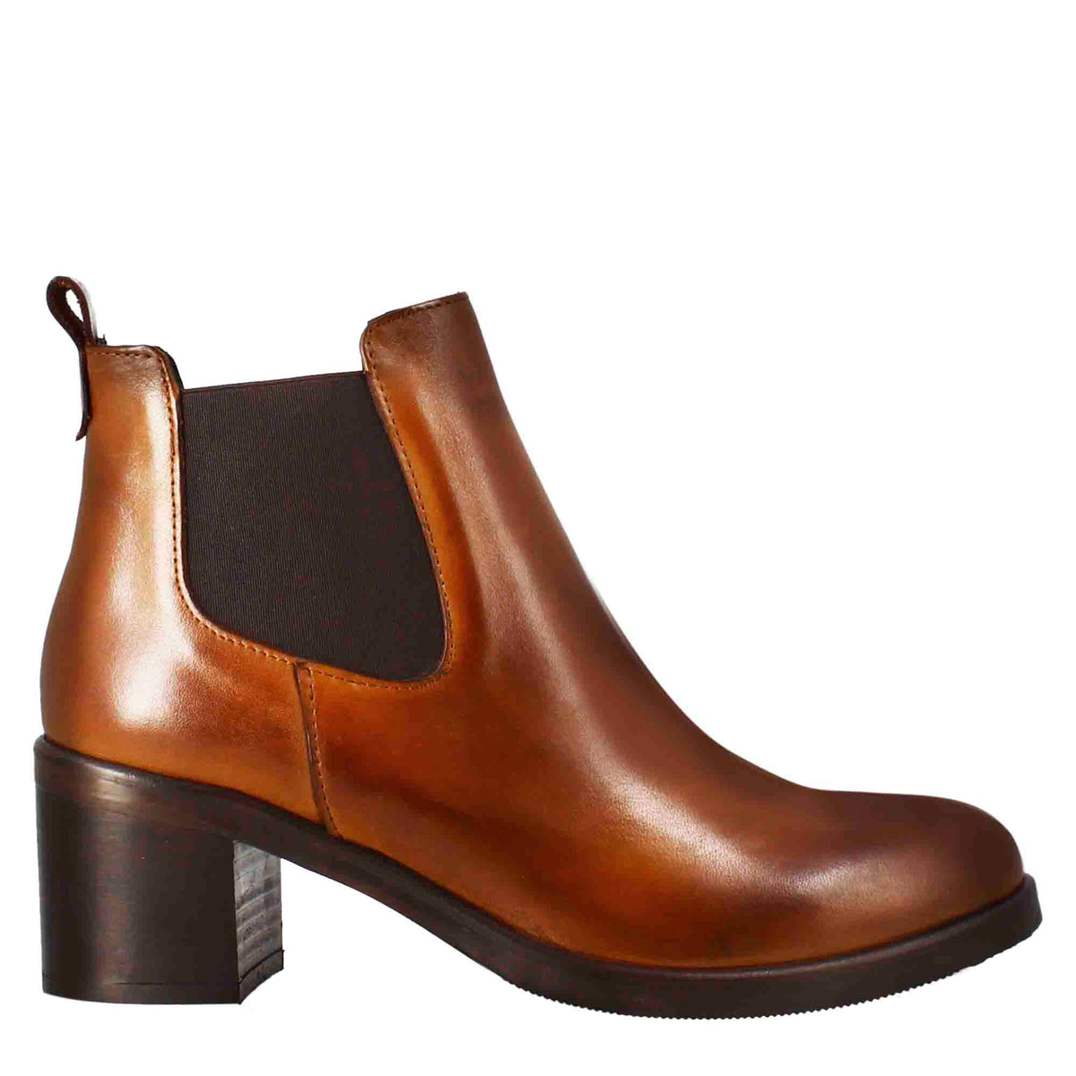 Chelsea da donna liscio con tacco medio in pelle marrone - LeonardoShoes