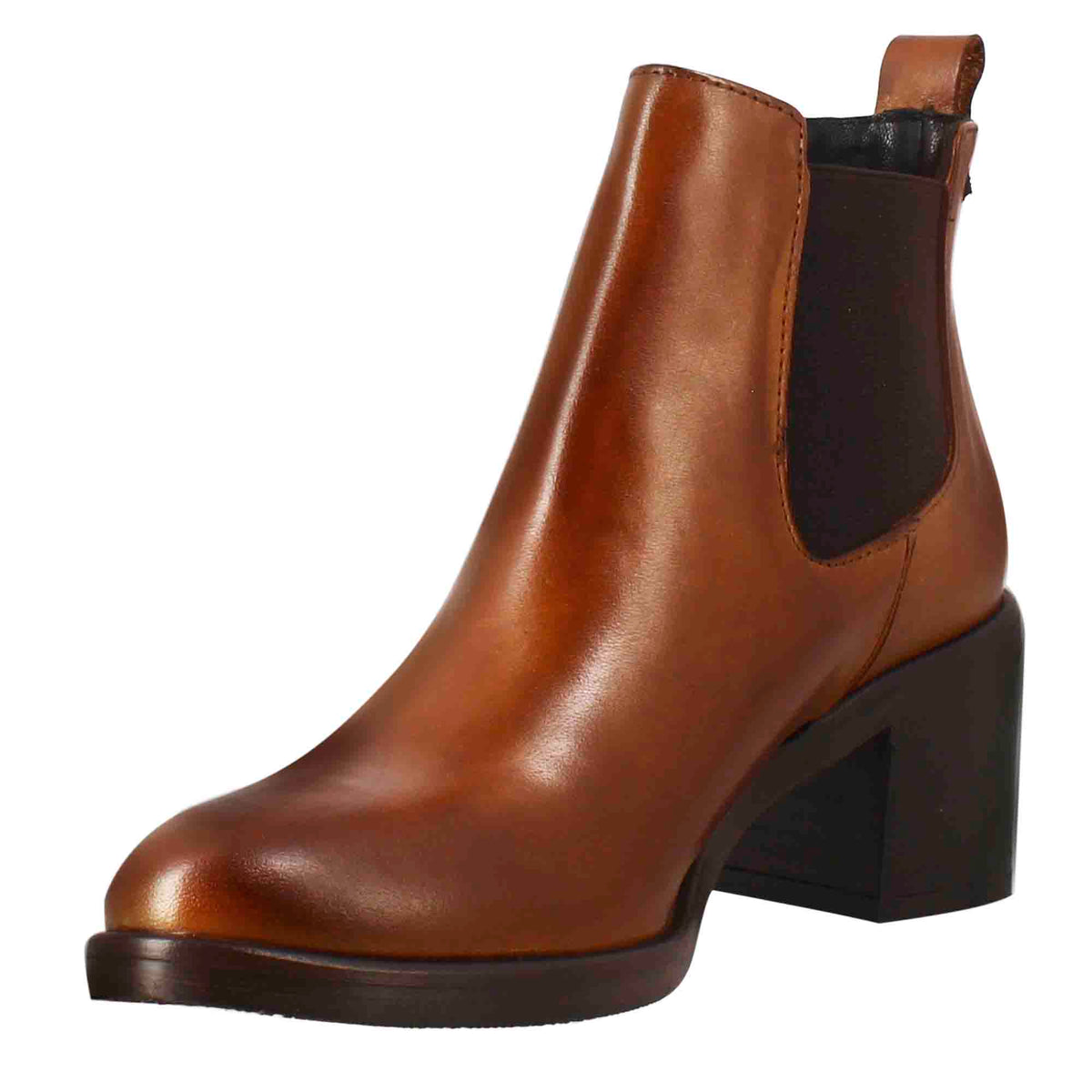 Chelsea da donna liscio con tacco medio in pelle marrone - LeonardoShoes