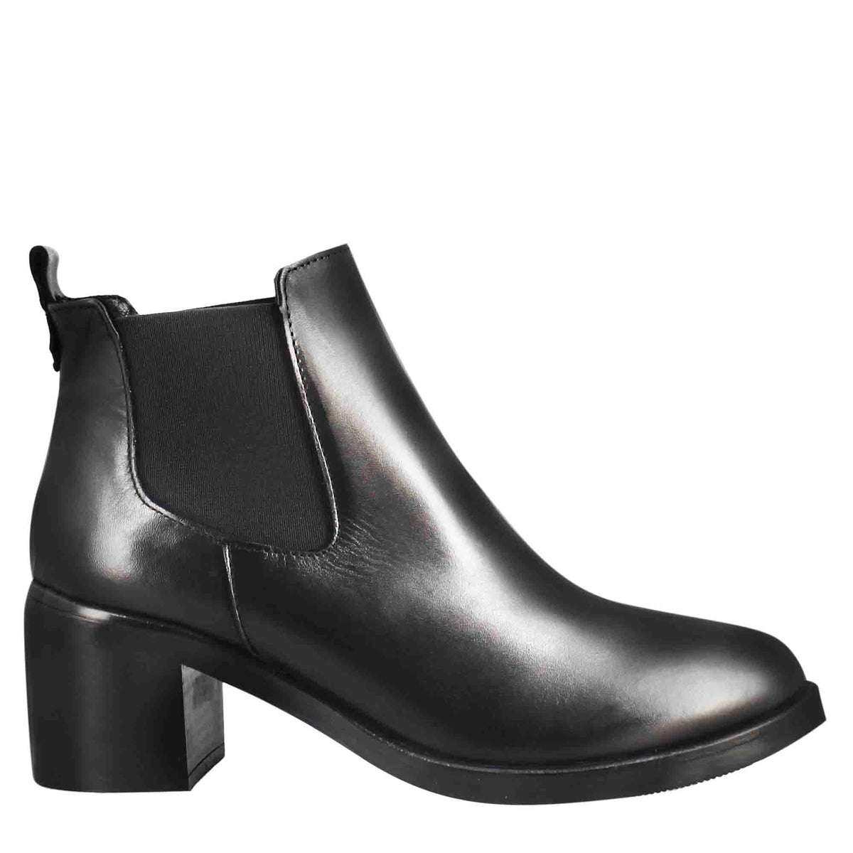 Chelsea da donna liscio con tacco medio in pelle colore nero - LeonardoShoes