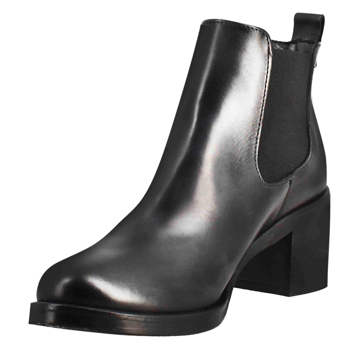 Chelsea da donna liscio con tacco medio in pelle colore nero - LeonardoShoes