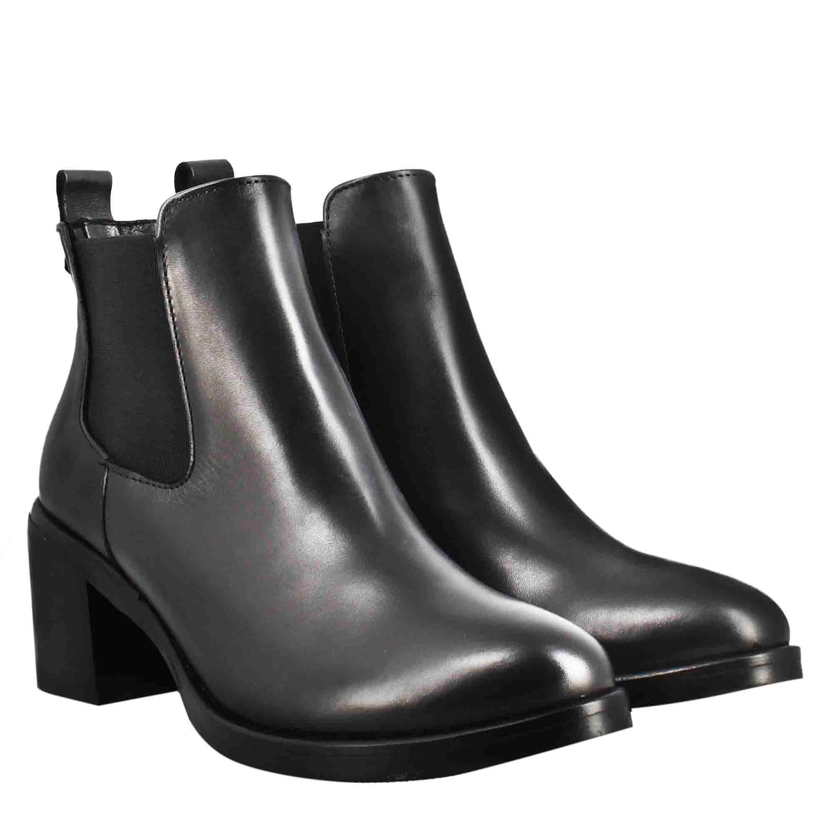 Chelsea da donna liscio con tacco medio in pelle colore nero - LeonardoShoes