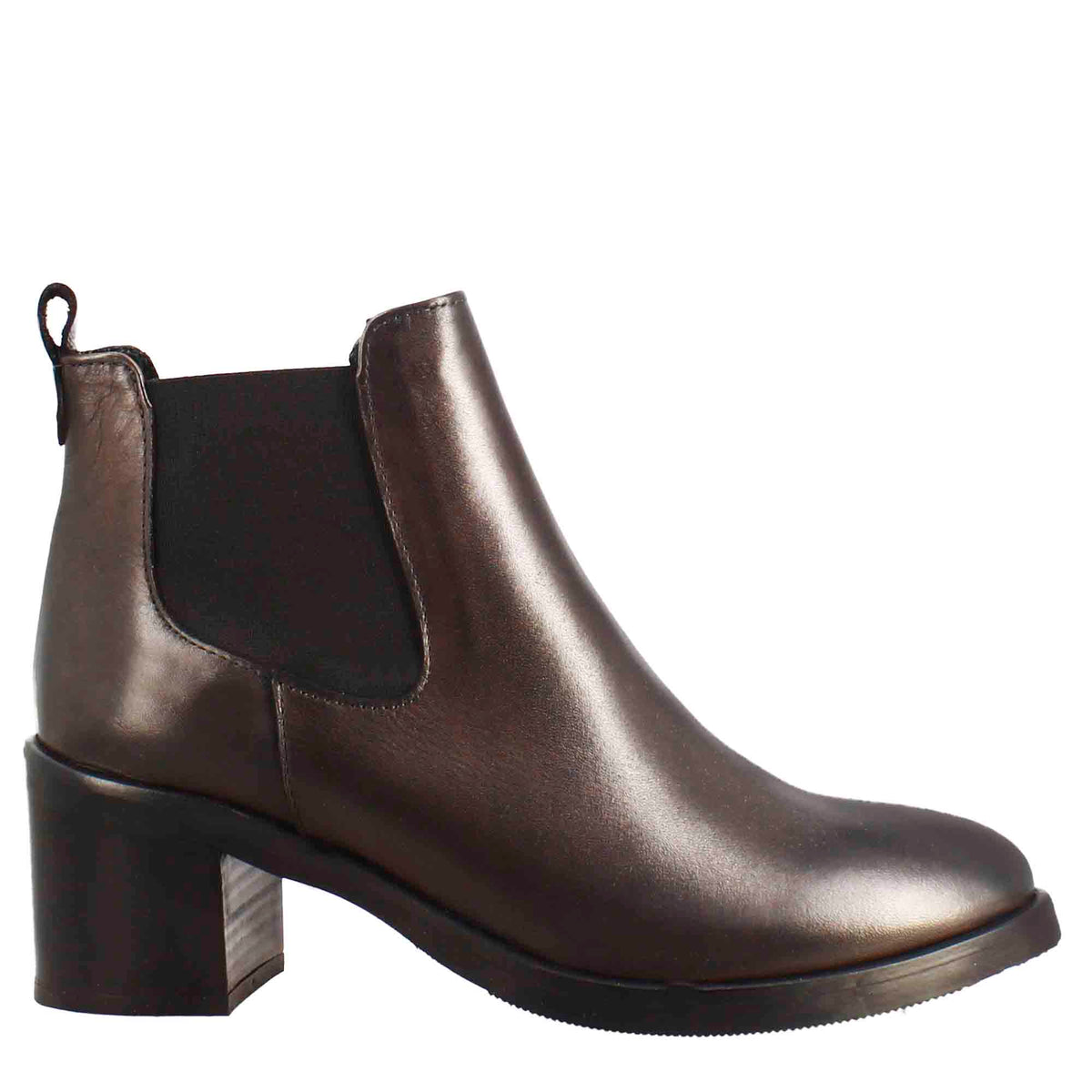 Chelsea da donna liscio con tacco medio in pelle marrone scuro - LeonardoShoes