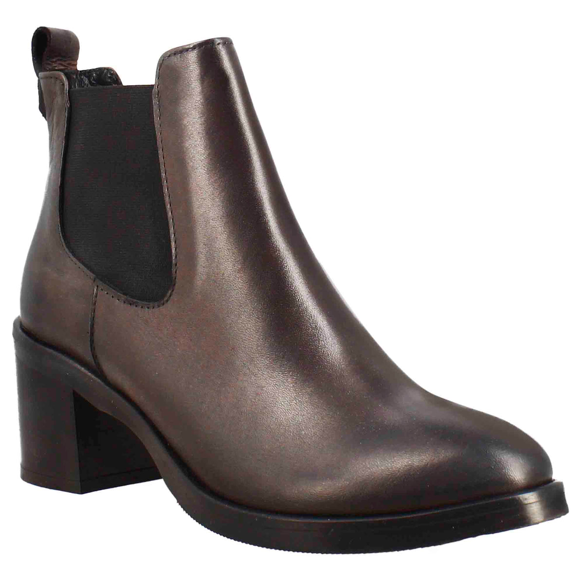 Chelsea da donna liscio con tacco medio in pelle marrone scuro - LeonardoShoes