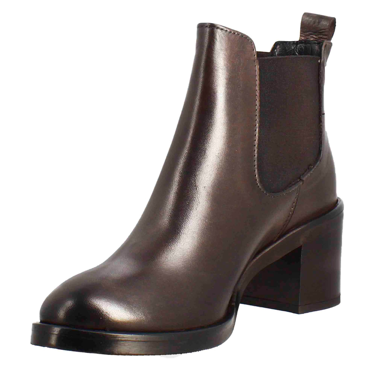 Chelsea da donna liscio con tacco medio in pelle marrone scuro - LeonardoShoes