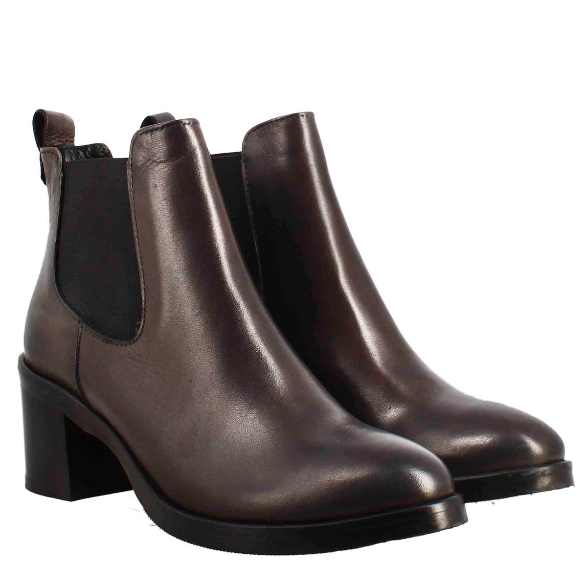 Chelsea da donna liscio con tacco medio in pelle marrone scuro - LeonardoShoes