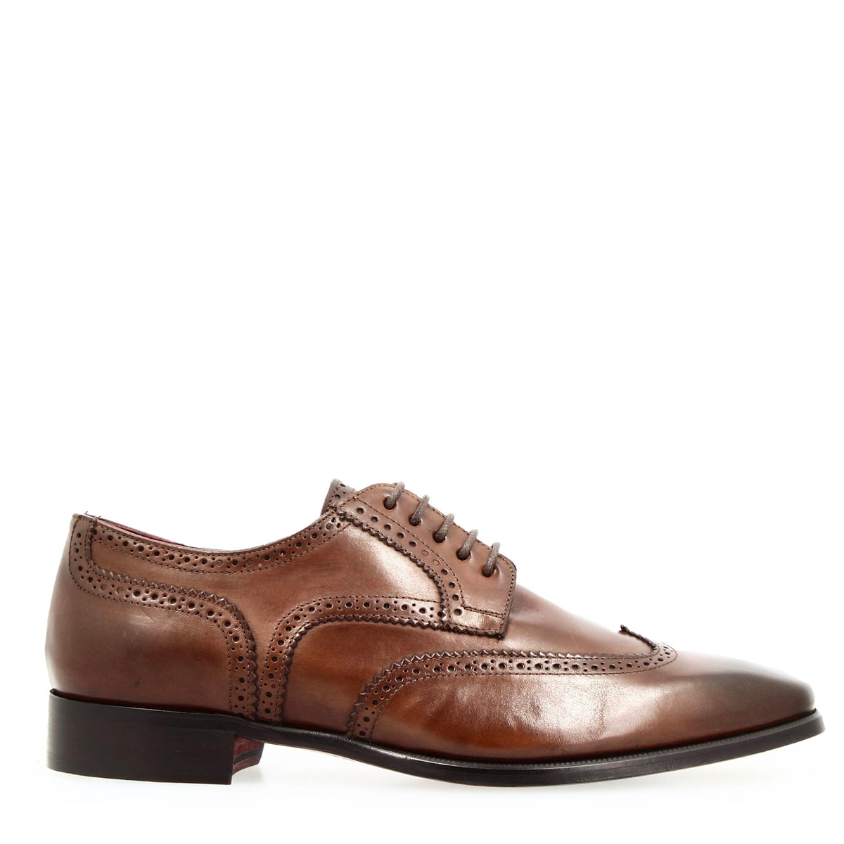 Derby da uomo in pelle marrone chiaro con coda di rondine e punta squadrata - LeonardoShoes