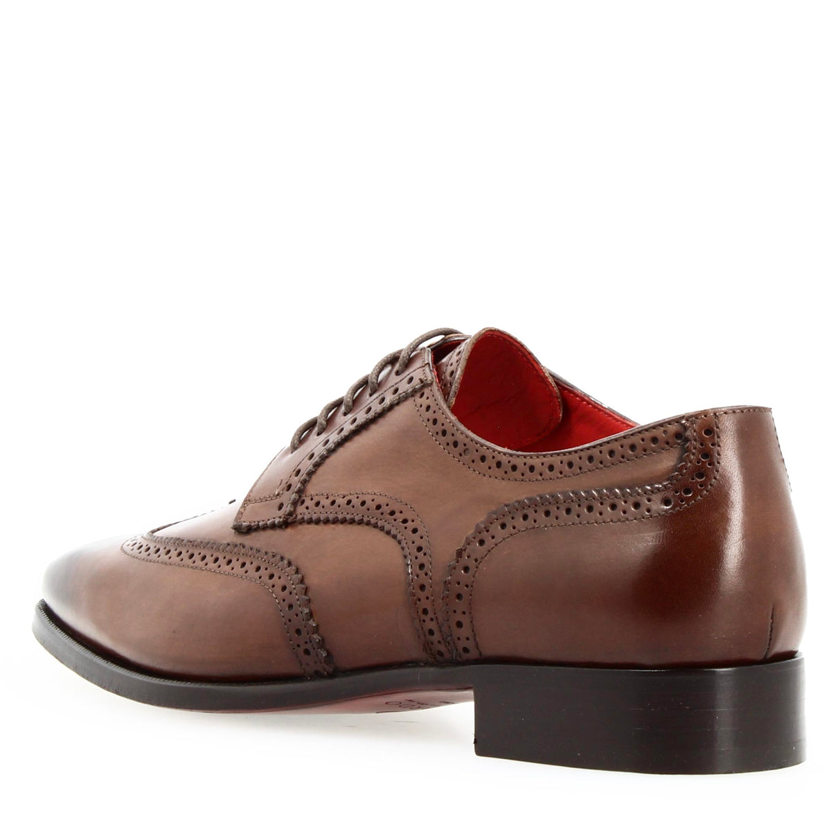 Derby da uomo in pelle marrone chiaro con coda di rondine e punta squadrata - LeonardoShoes