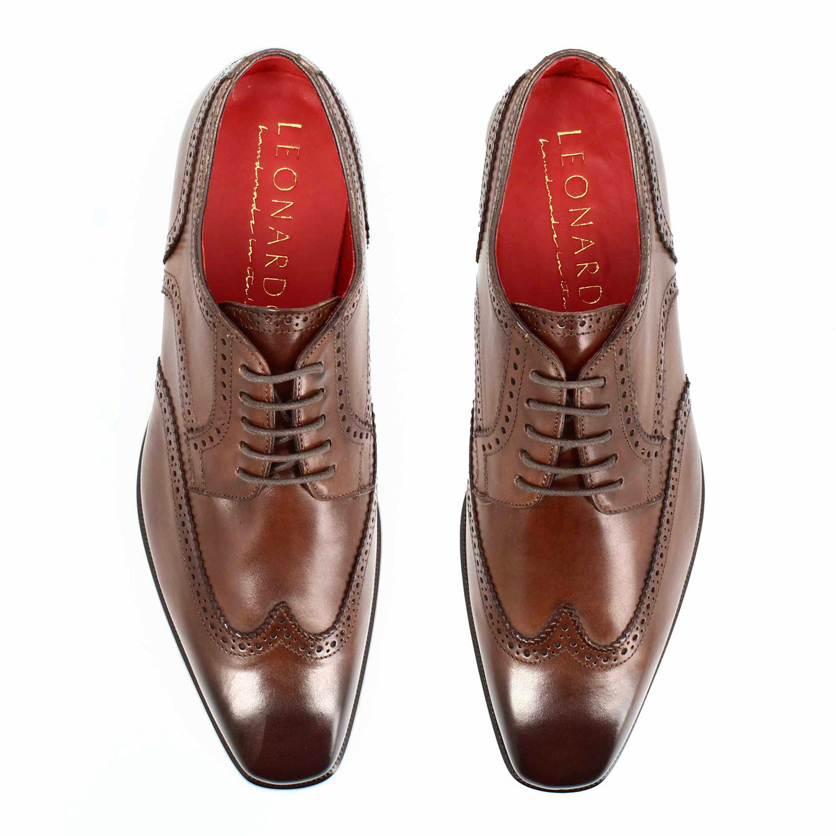 Derby da uomo in pelle marrone chiaro con coda di rondine e punta squadrata - LeonardoShoes