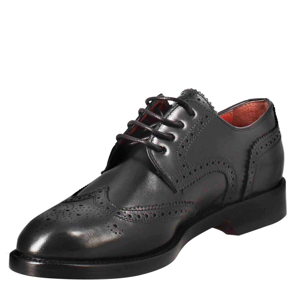 Derby da donna con effetto brogue in pelle colore nero - LeonardoShoes