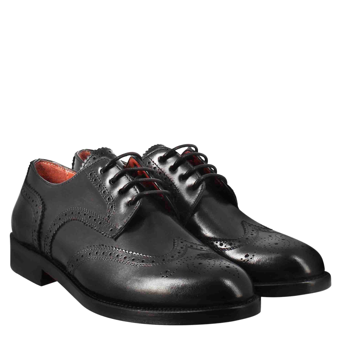 Derby da donna con effetto brogue in pelle colore nero - LeonardoShoes