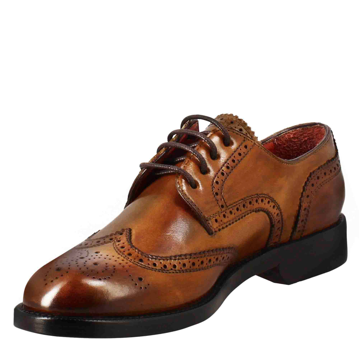 Derby da donna con effetto brogue in pelle colore marrone chiaro - LeonardoShoes