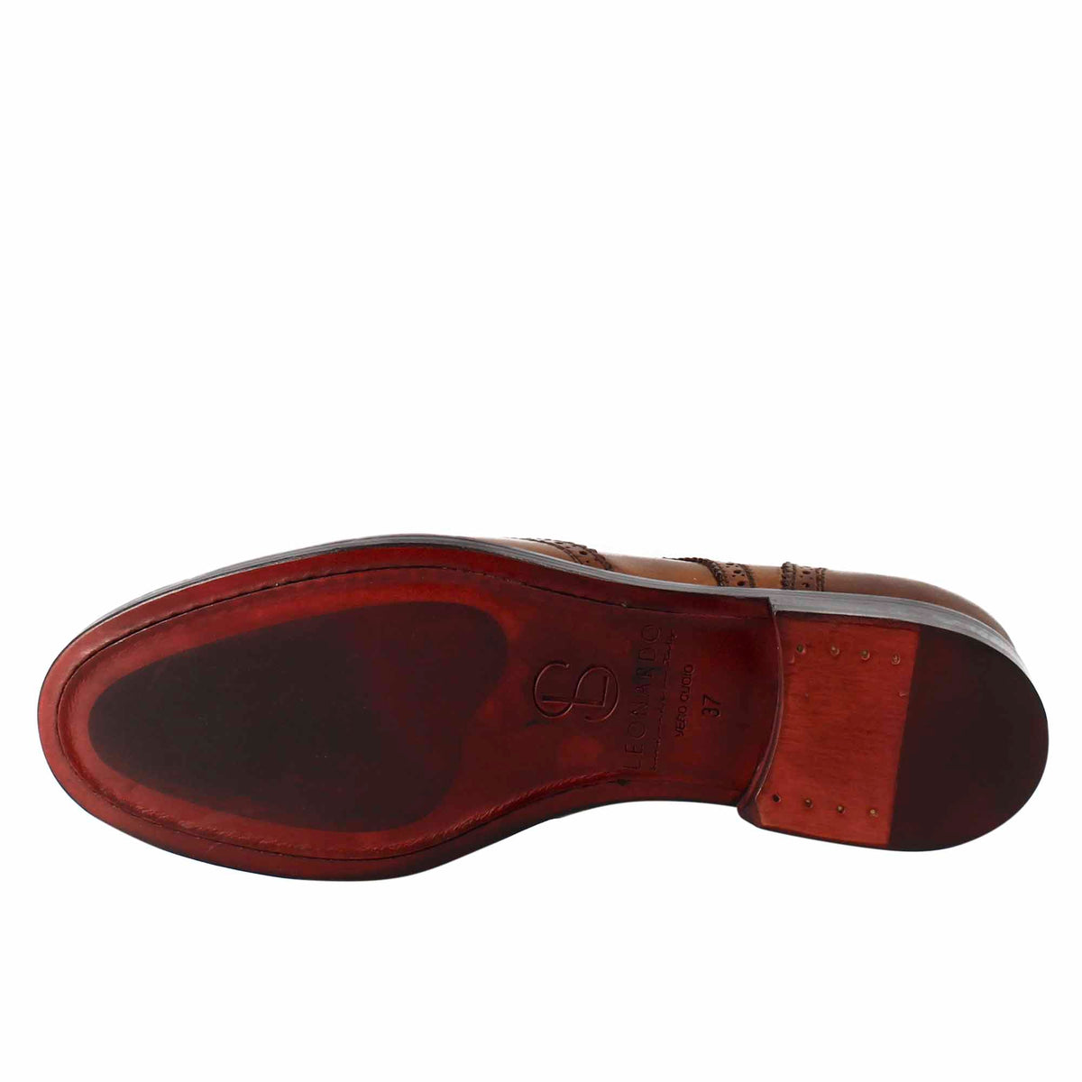 Derby da donna con effetto brogue in pelle colore marrone chiaro - LeonardoShoes