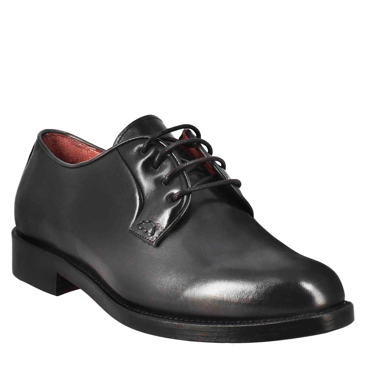 Derby da donna liscio in pelle colore nero - LeonardoShoes