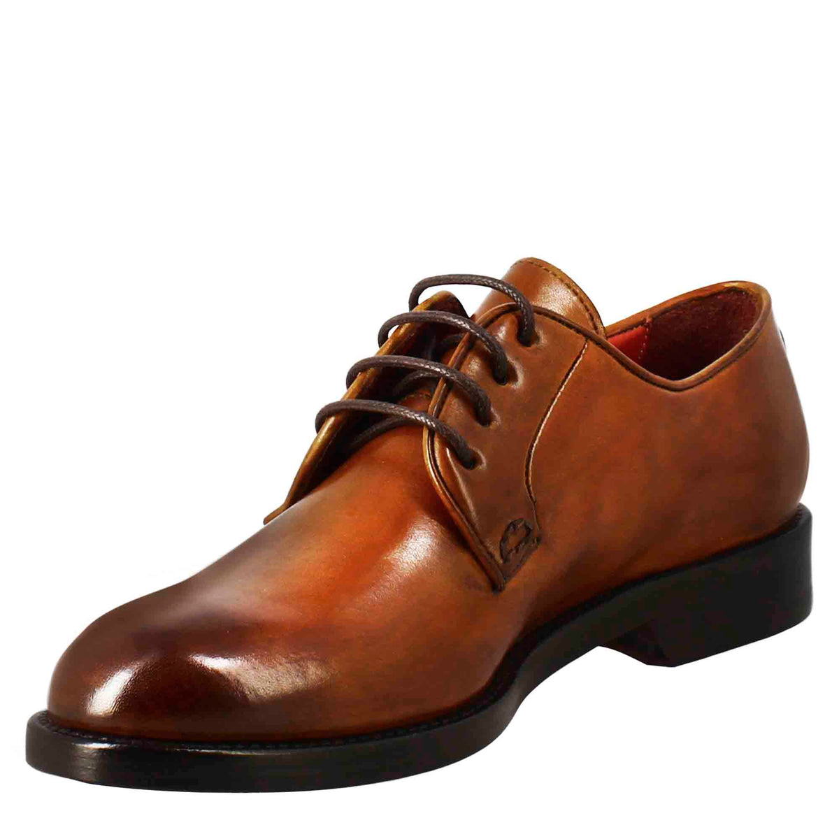 Derby da donna liscio in pelle colore marrone chiaro - LeonardoShoes