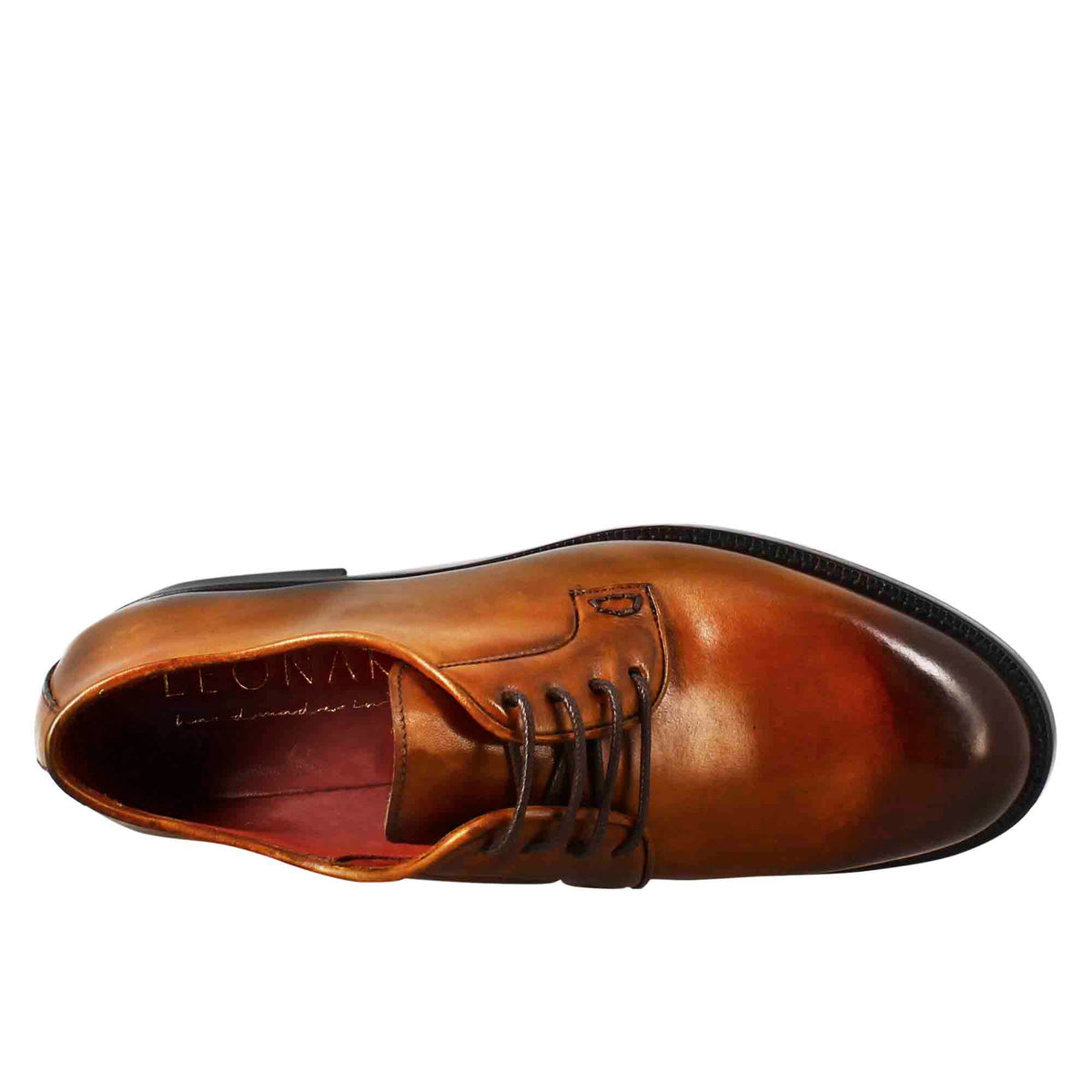 Derby da donna liscio in pelle colore marrone chiaro - LeonardoShoes