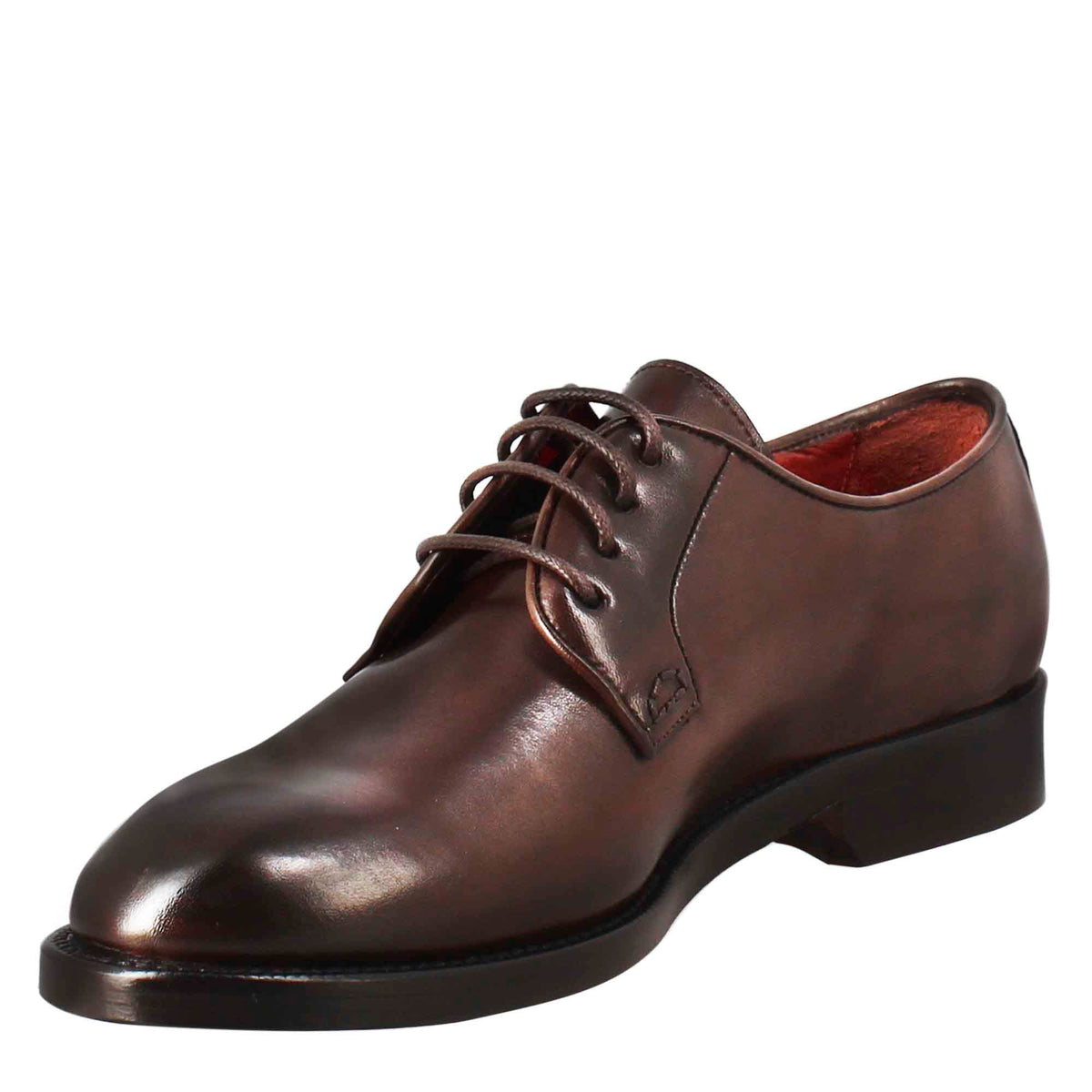 Derby da donna in pelle liscia colore marrone scuro - LeonardoShoes