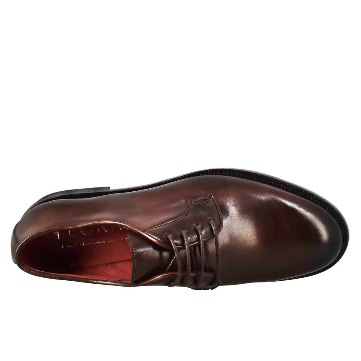 Derby da donna in pelle liscia colore marrone scuro - LeonardoShoes
