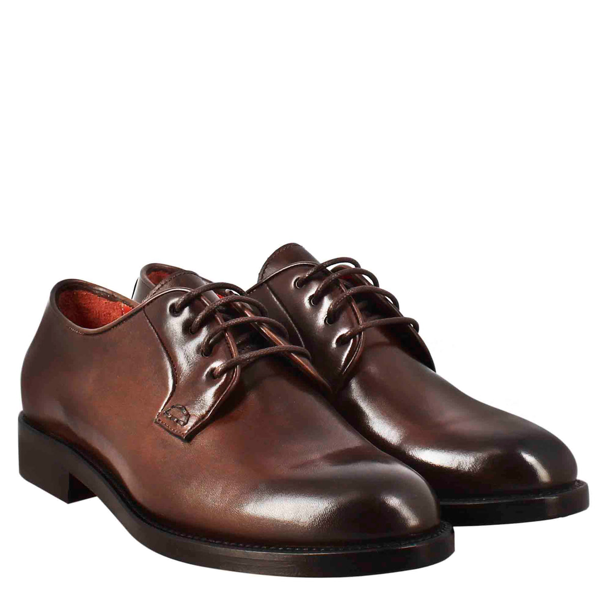 Derby da donna in pelle liscia colore marrone scuro - LeonardoShoes